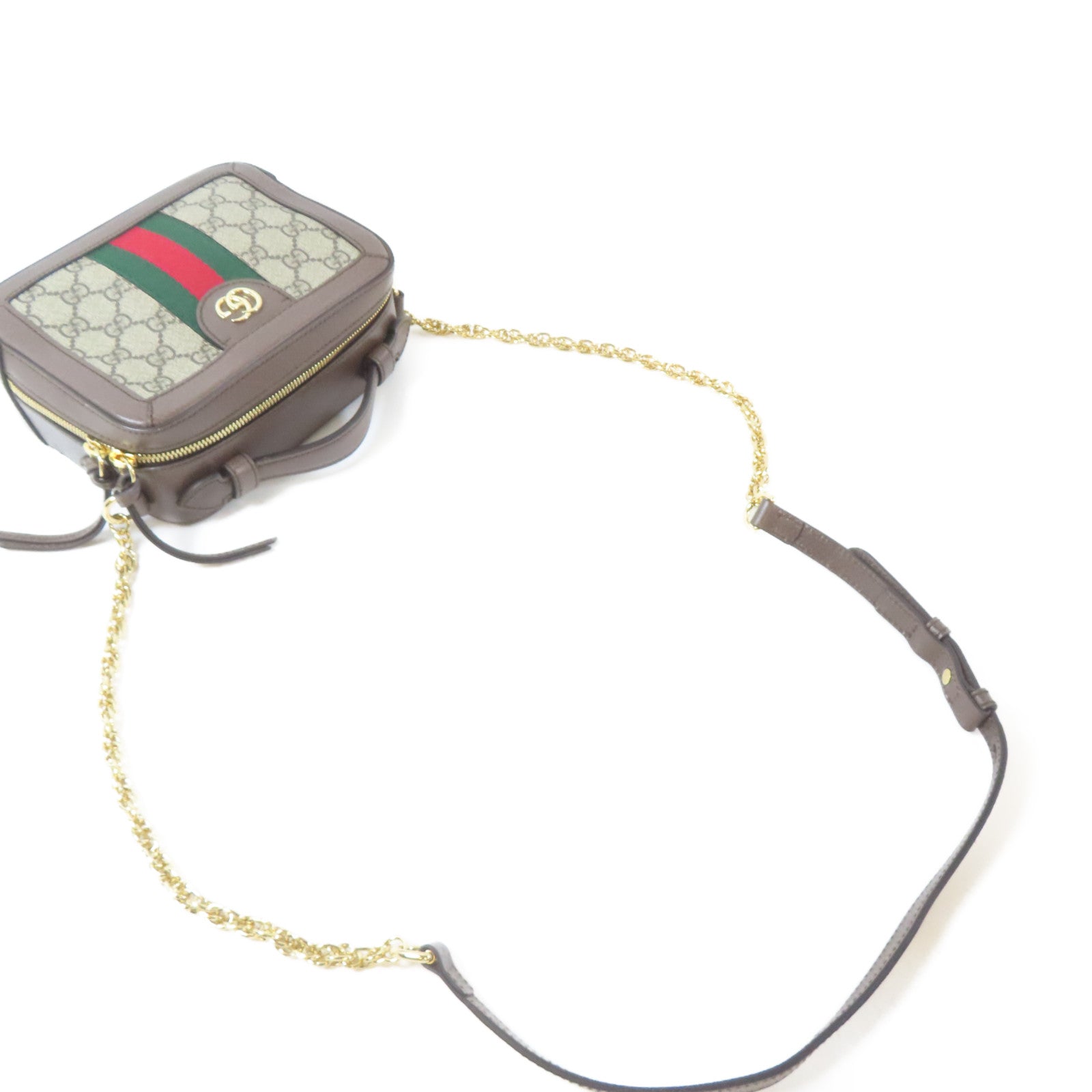 GUCCI 塗層帆布Chain Shoulder Bag金扣手挽肩背兩用袋啡色