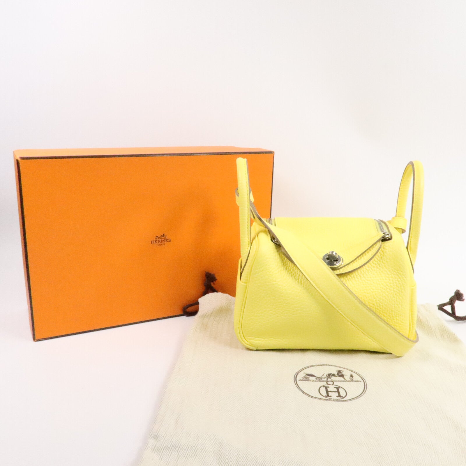 HERMES Mini Lindy金扣手挽肩背兩用袋Limoncello