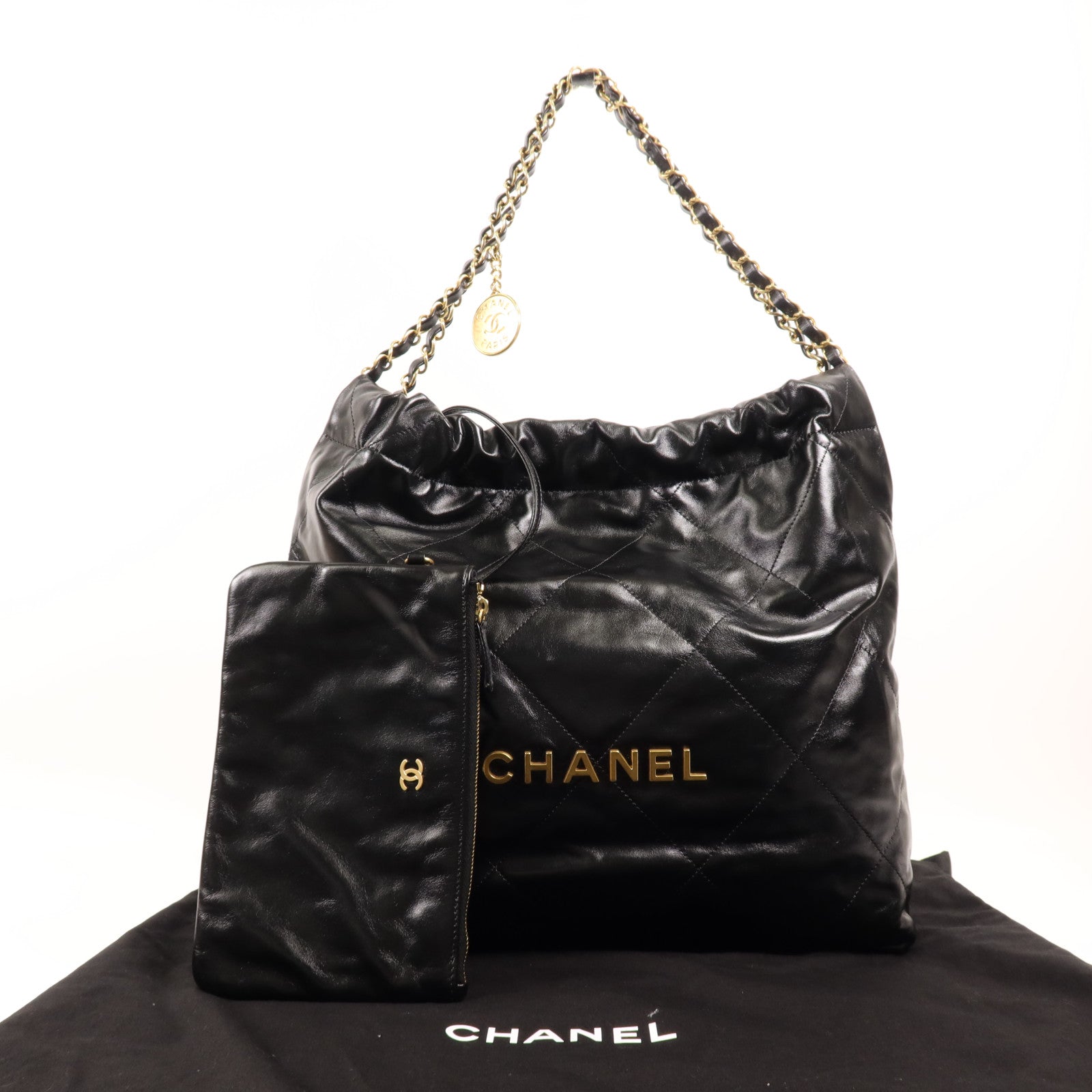 CHANEL 牛皮皮革Chanel 22 Medium金扣鏈帶肩背袋