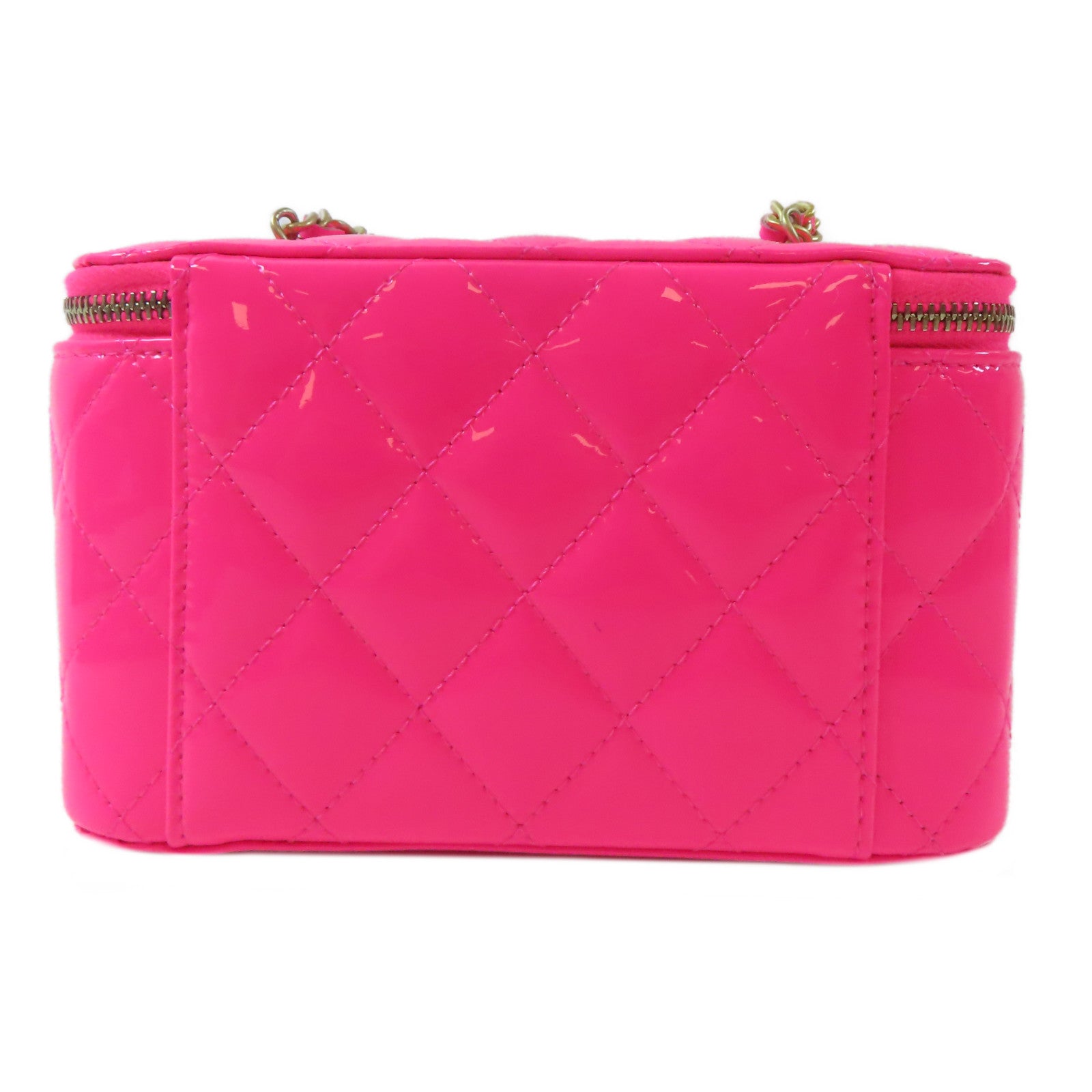 CHANEL 菱格漆皮皮革Vanity Case With Gold Ball金扣鏈帶肩背袋粉色