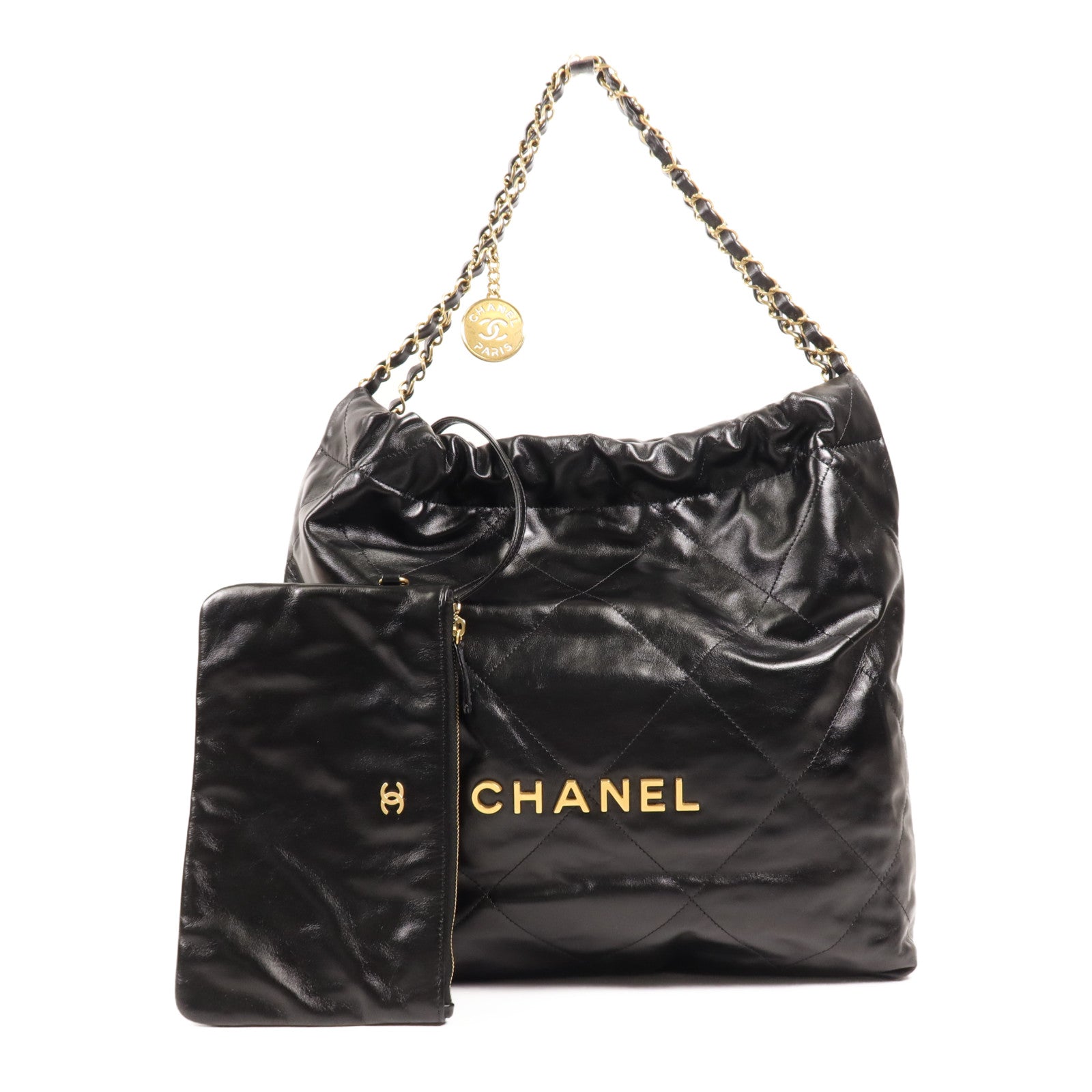 CHANEL 牛皮皮革Chanel 22 Medium金扣鏈帶肩背袋
