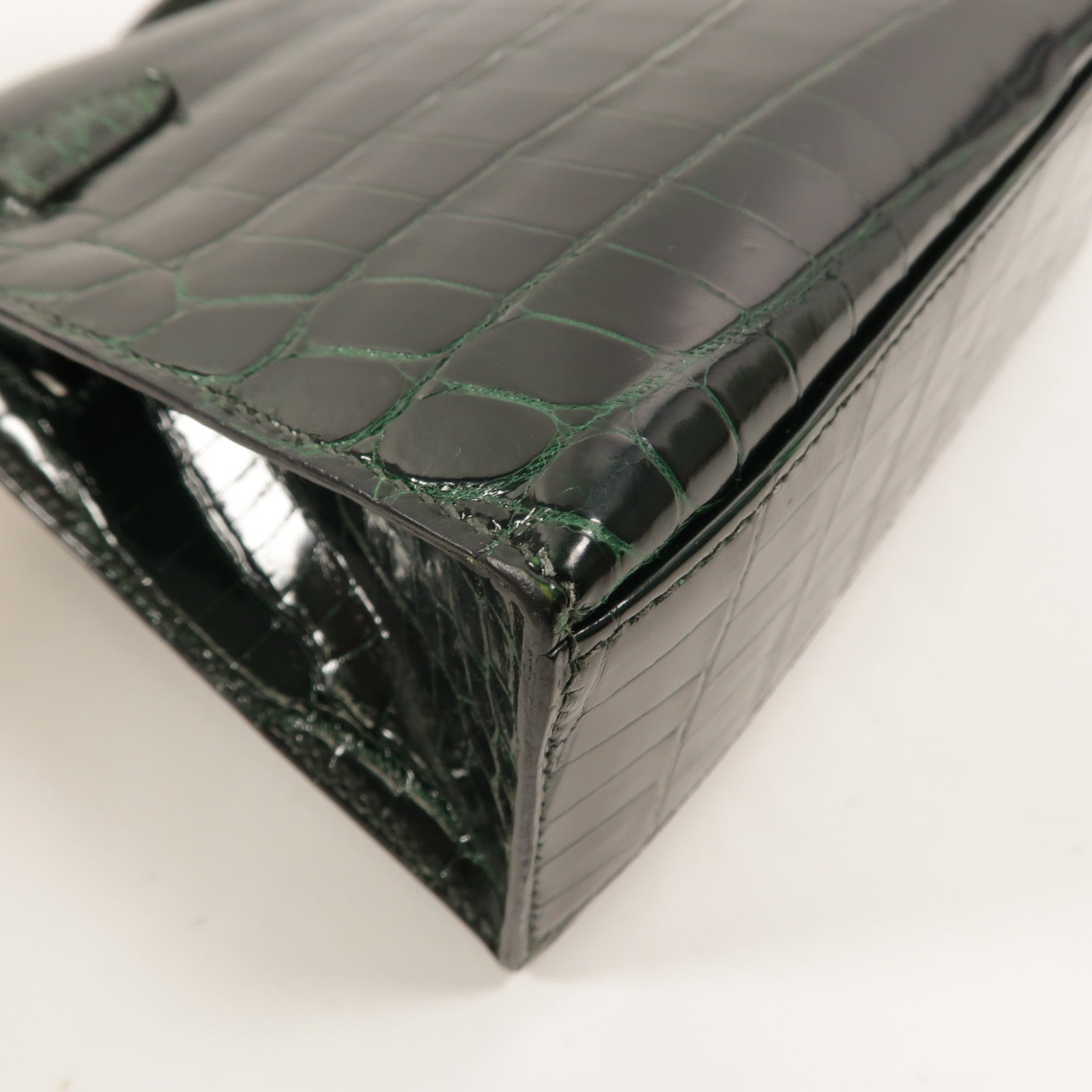 HERMES Alligator皮革Kelly Pochette手挽袋Vert Fonce