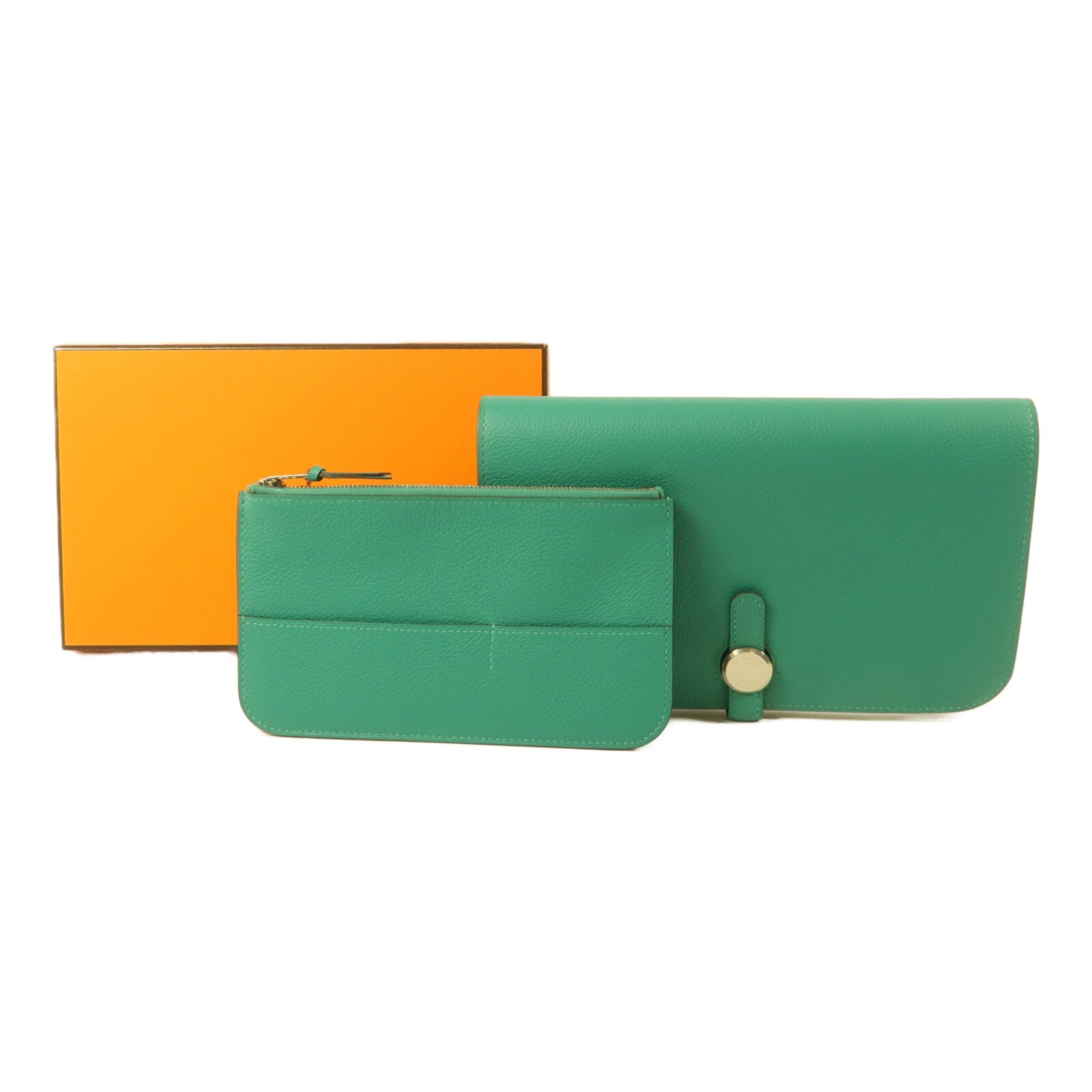 HERMES Evercolor皮革Dogon GM長錢包Vert Verone