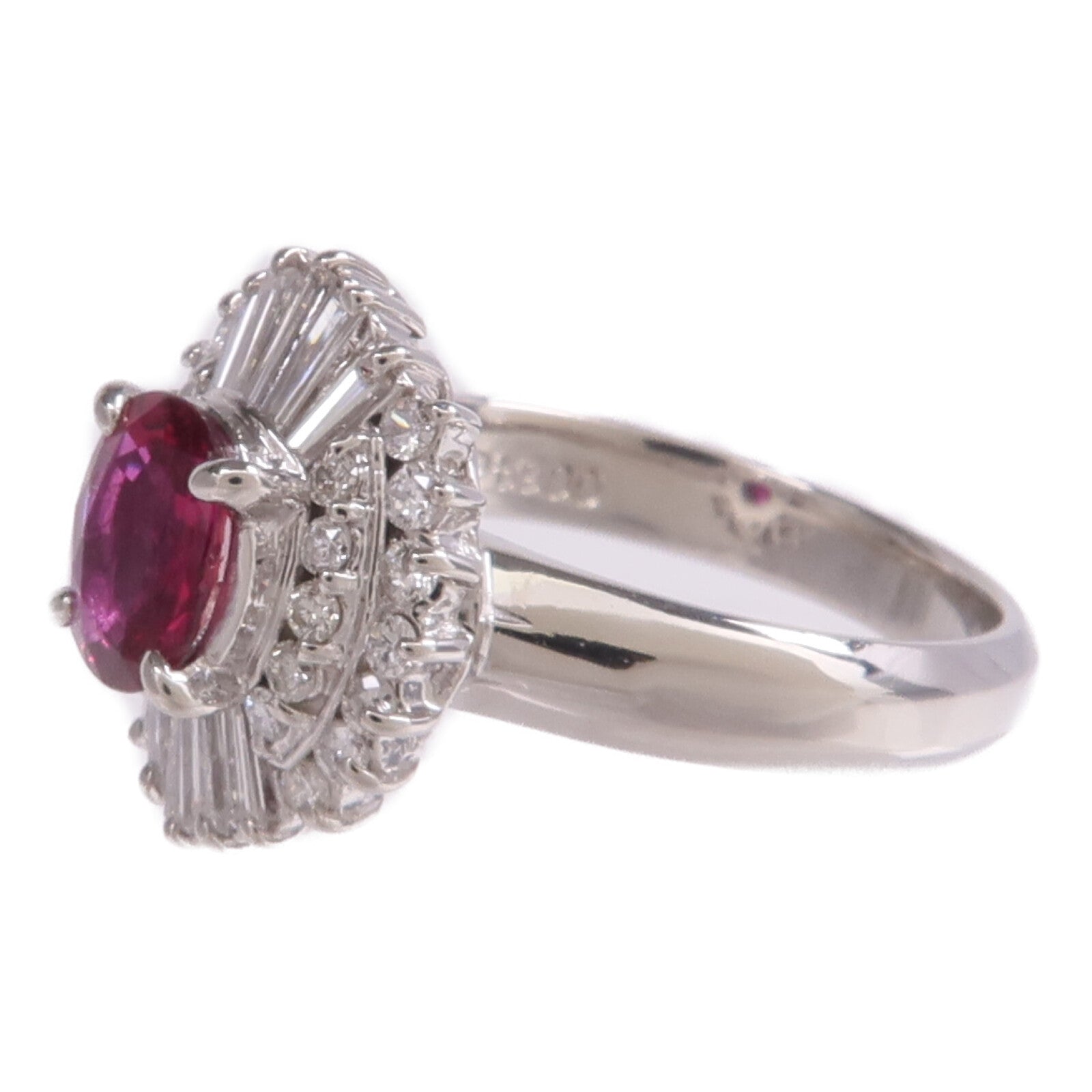 JEWELRY PT900鉑金Ruby Diamond Ring紅寶石/鑽石戒指US#4.75