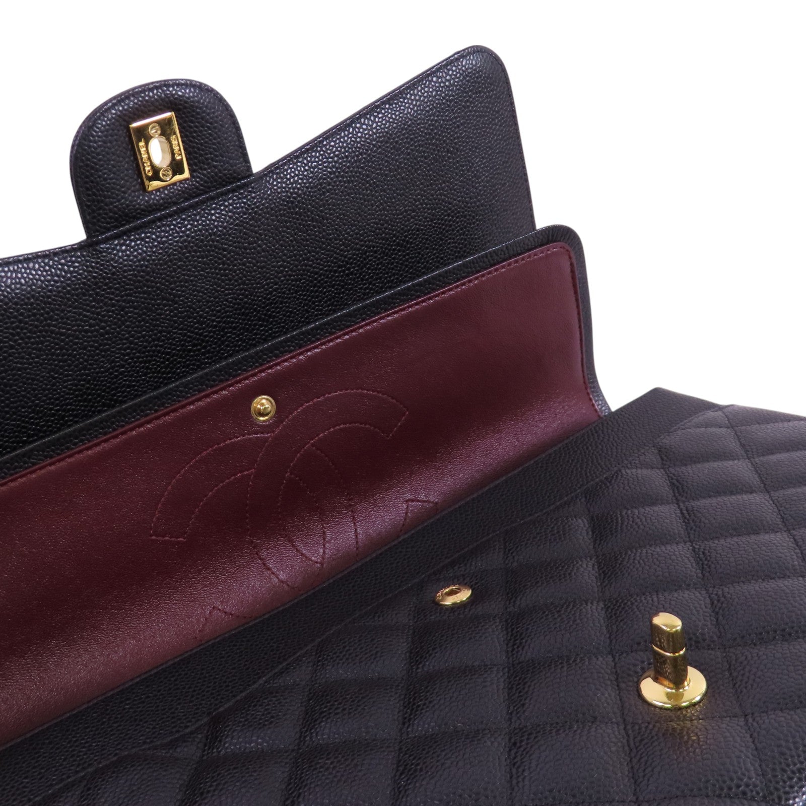 CHANEL 牛皮皮革Maxi Classic金扣鏈帶肩背袋