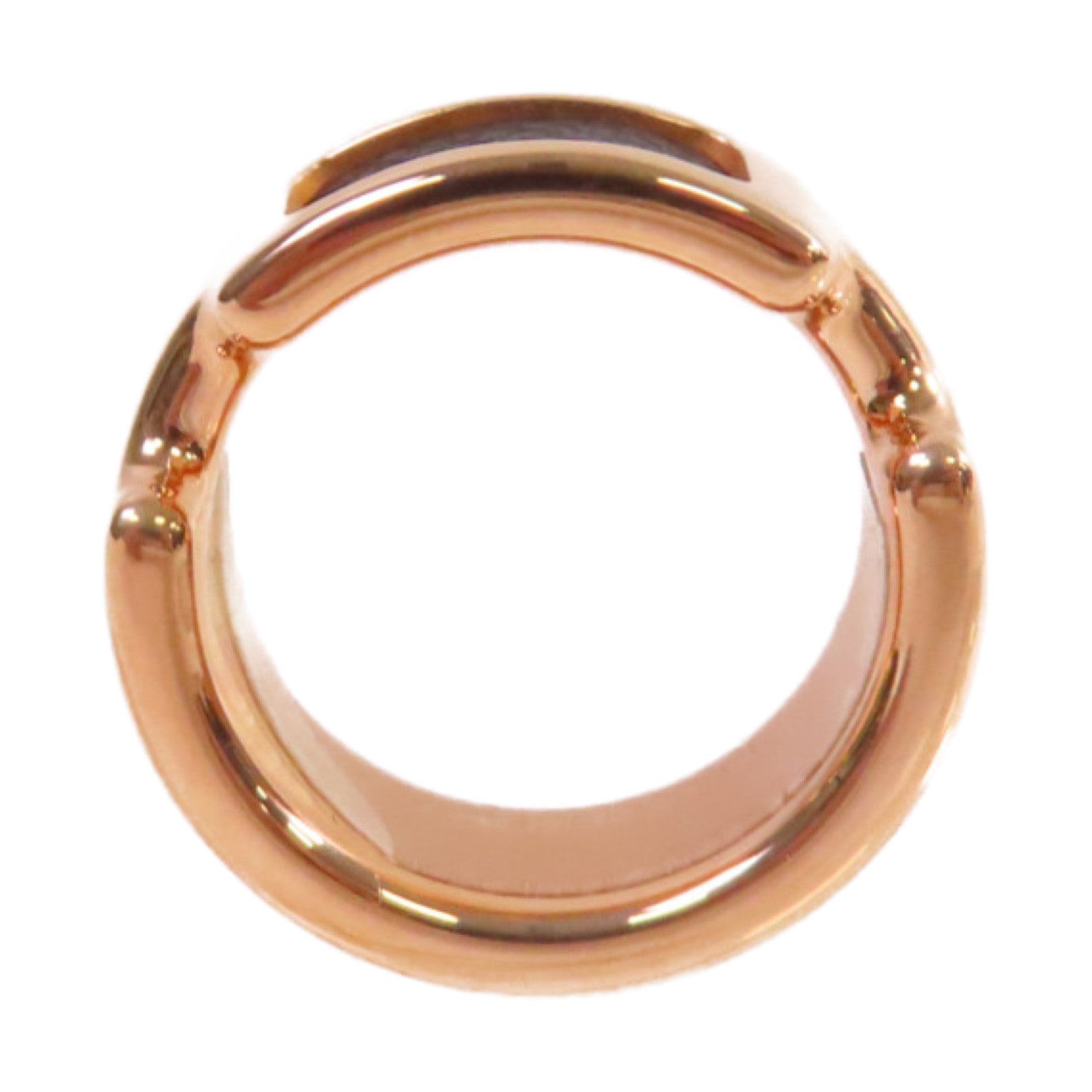 HERMES 玫瑰鍍金/牛皮皮革Olympe Ring S戒指Noir黑色US#6