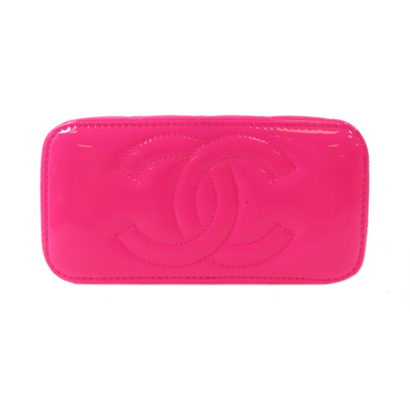 CHANEL 菱格漆皮皮革Vanity Case With Gold Ball金扣鏈帶肩背袋粉色