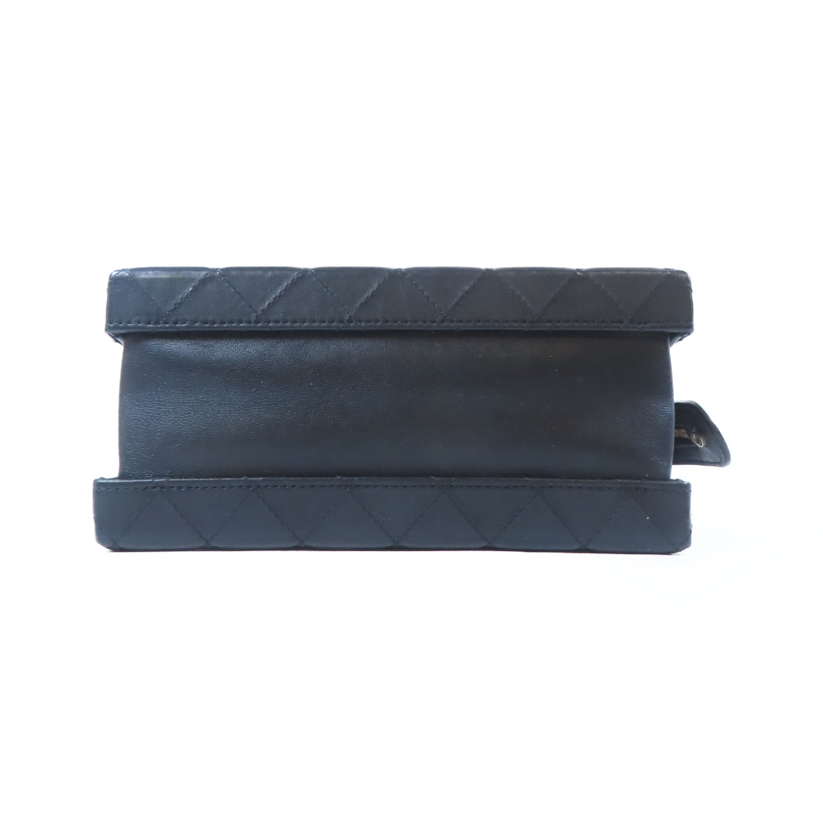 CHANEL 菱格牛皮皮革Chain Box Bag金扣鏈帶手挽肩背兩用袋黑色