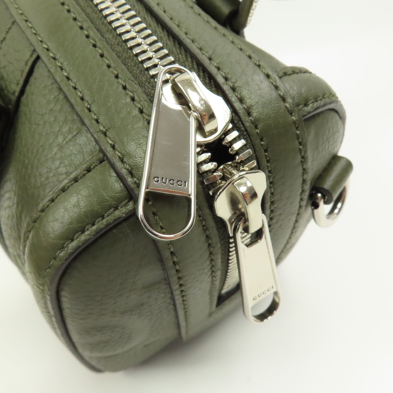 GUCCI GG SHW Mini Jumbo GG Duffle 2 Way Shoulder Hand Bag Calfskin Leather Green