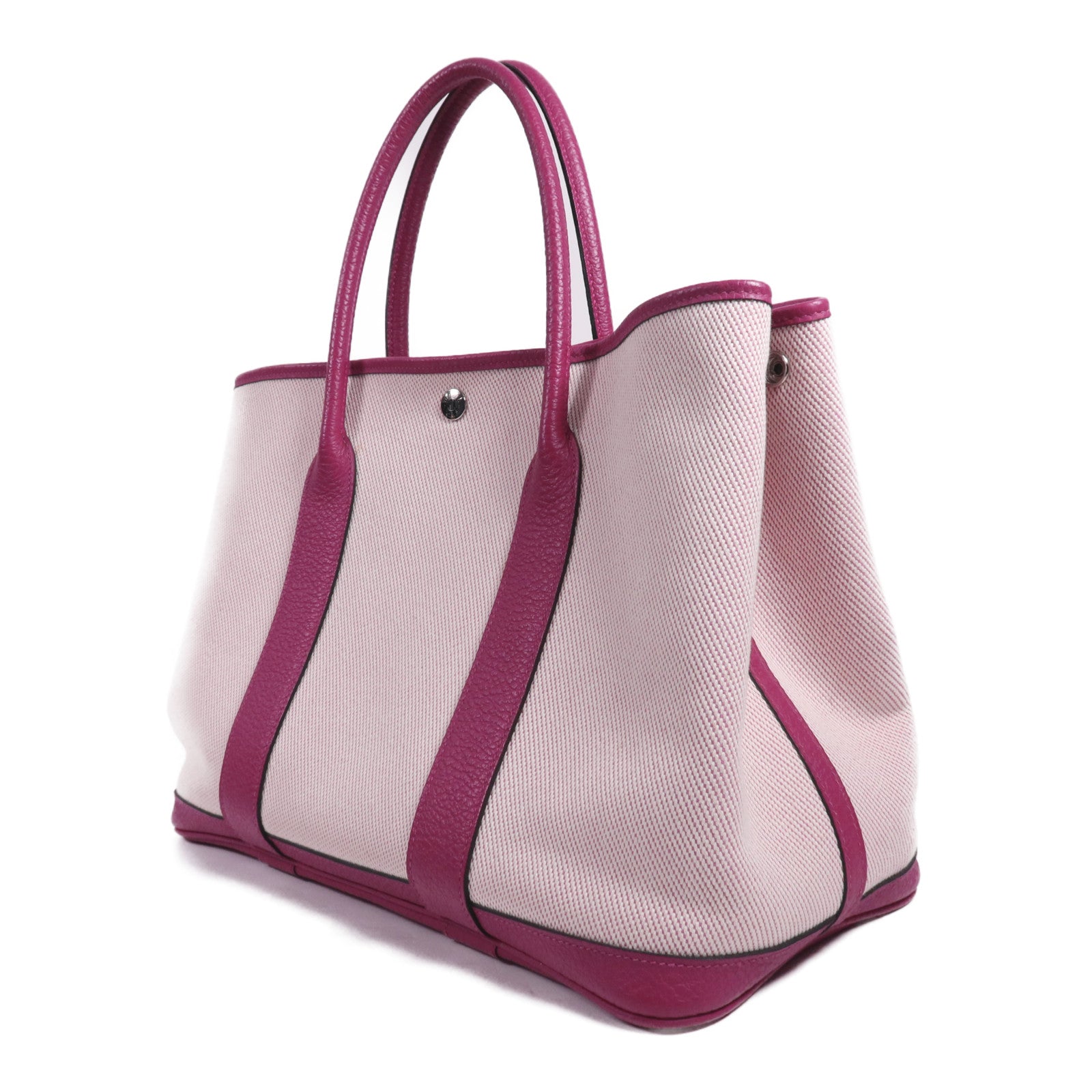 HERMES 帆布/皮革Garden Party PM銀扣手挽袋Rose Pourpre
