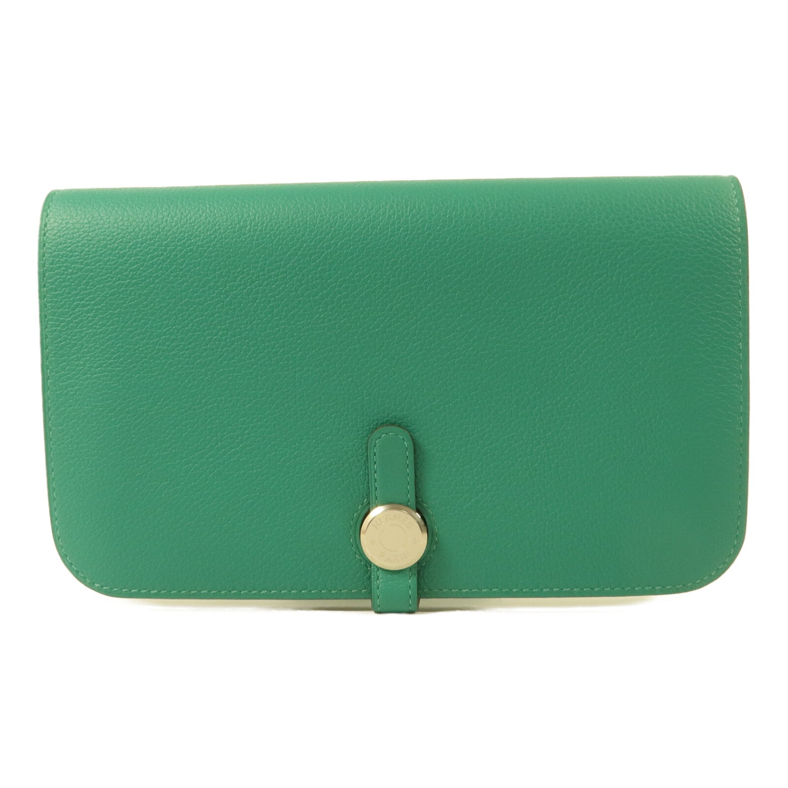 HERMES Evercolor皮革Dogon GM長錢包Vert Verone
