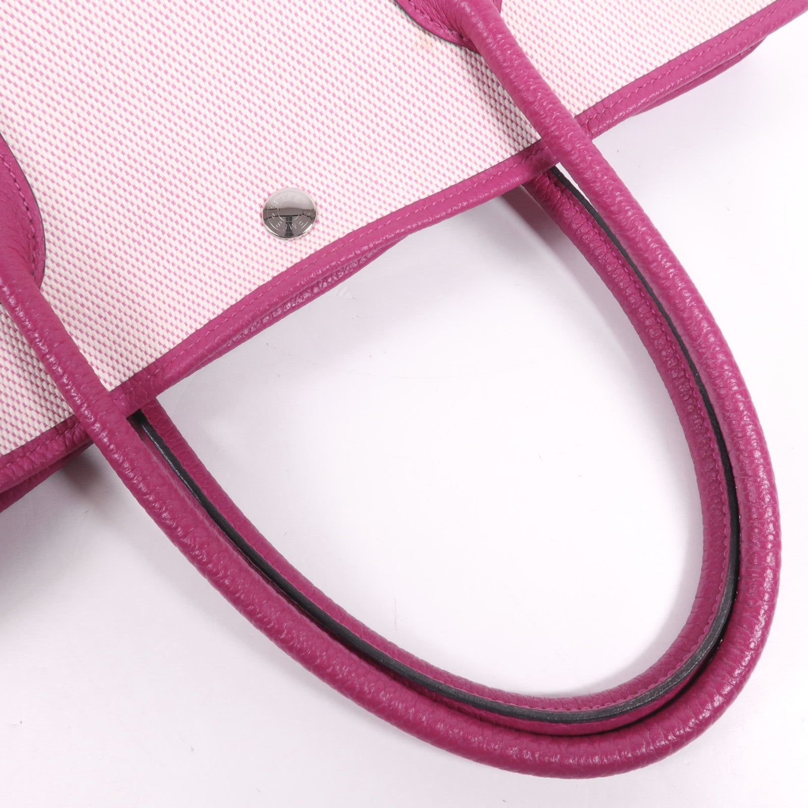 HERMES 帆布/皮革Garden Party PM銀扣手挽袋Rose Pourpre
