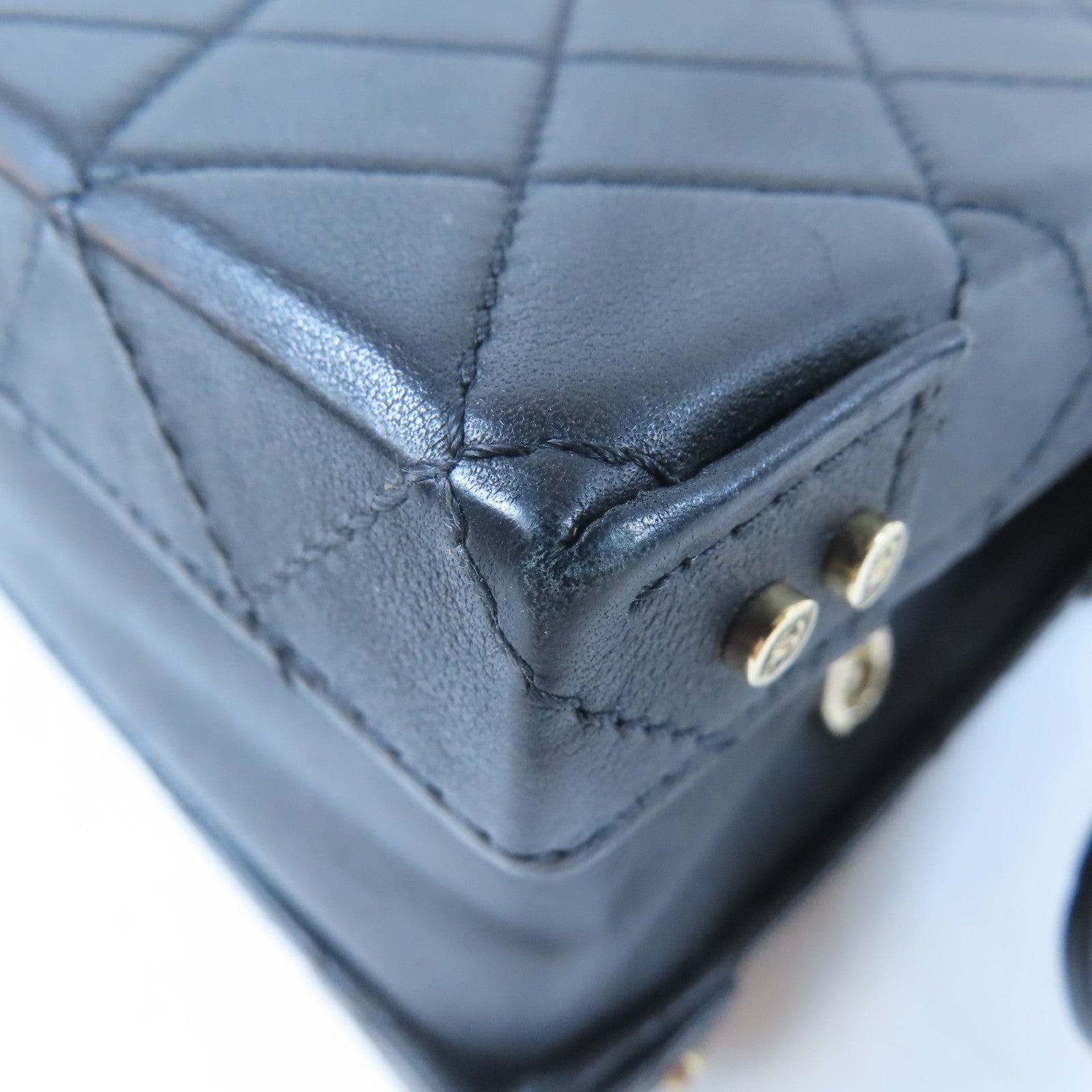 CHANEL 菱格牛皮皮革Chain Box Bag金扣鏈帶手挽肩背兩用袋黑色