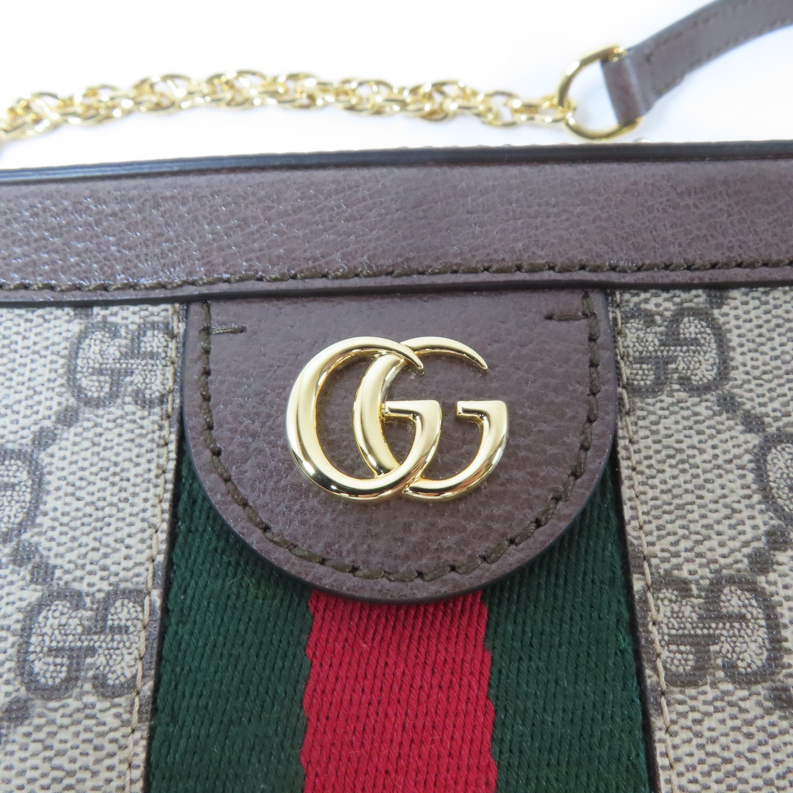 GUCCI 塗層帆布Chain Shoulder Bag金扣手挽肩背兩用袋啡色