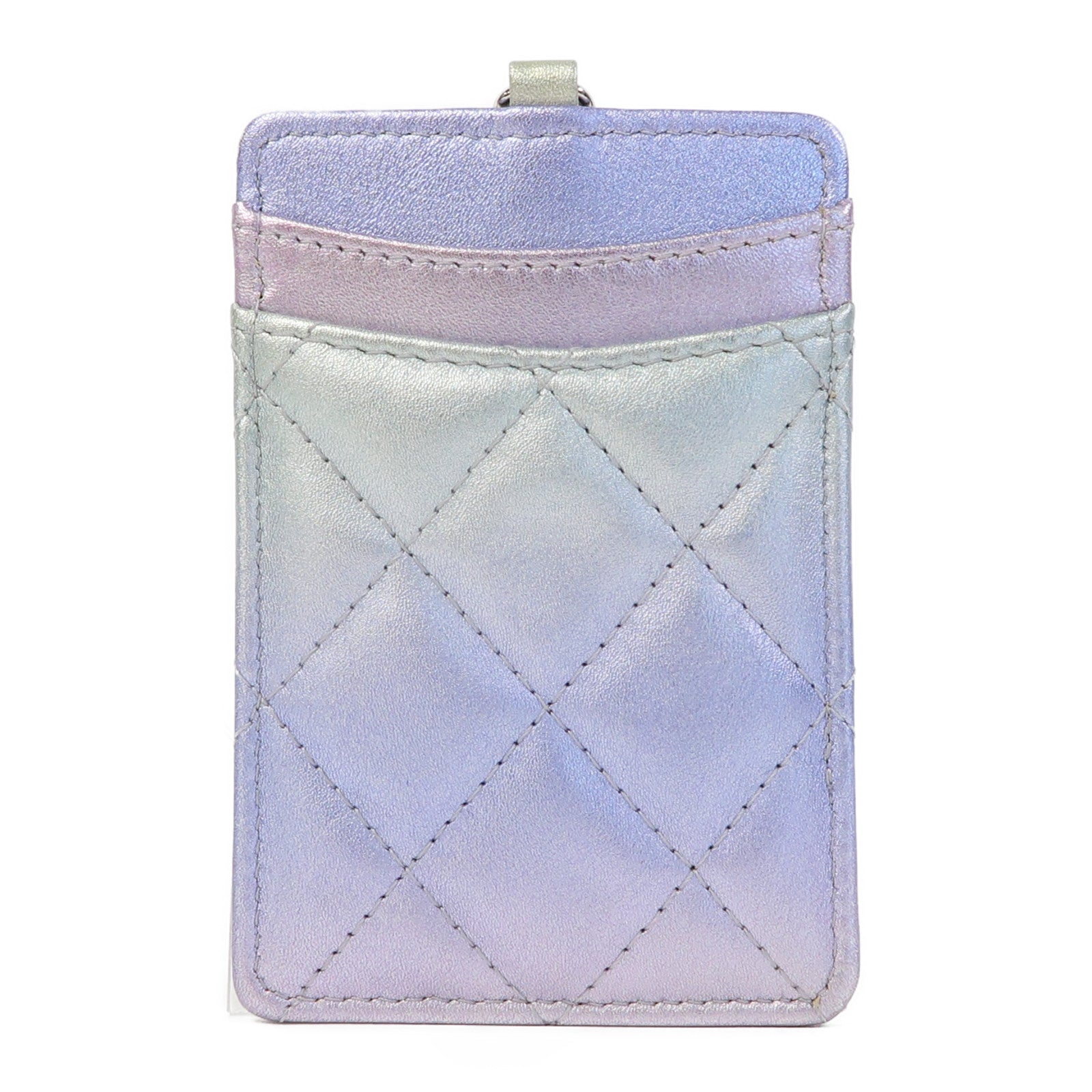 CHANEL 菱格牛皮皮革Card Case銀扣卡片套紫色/綠色
