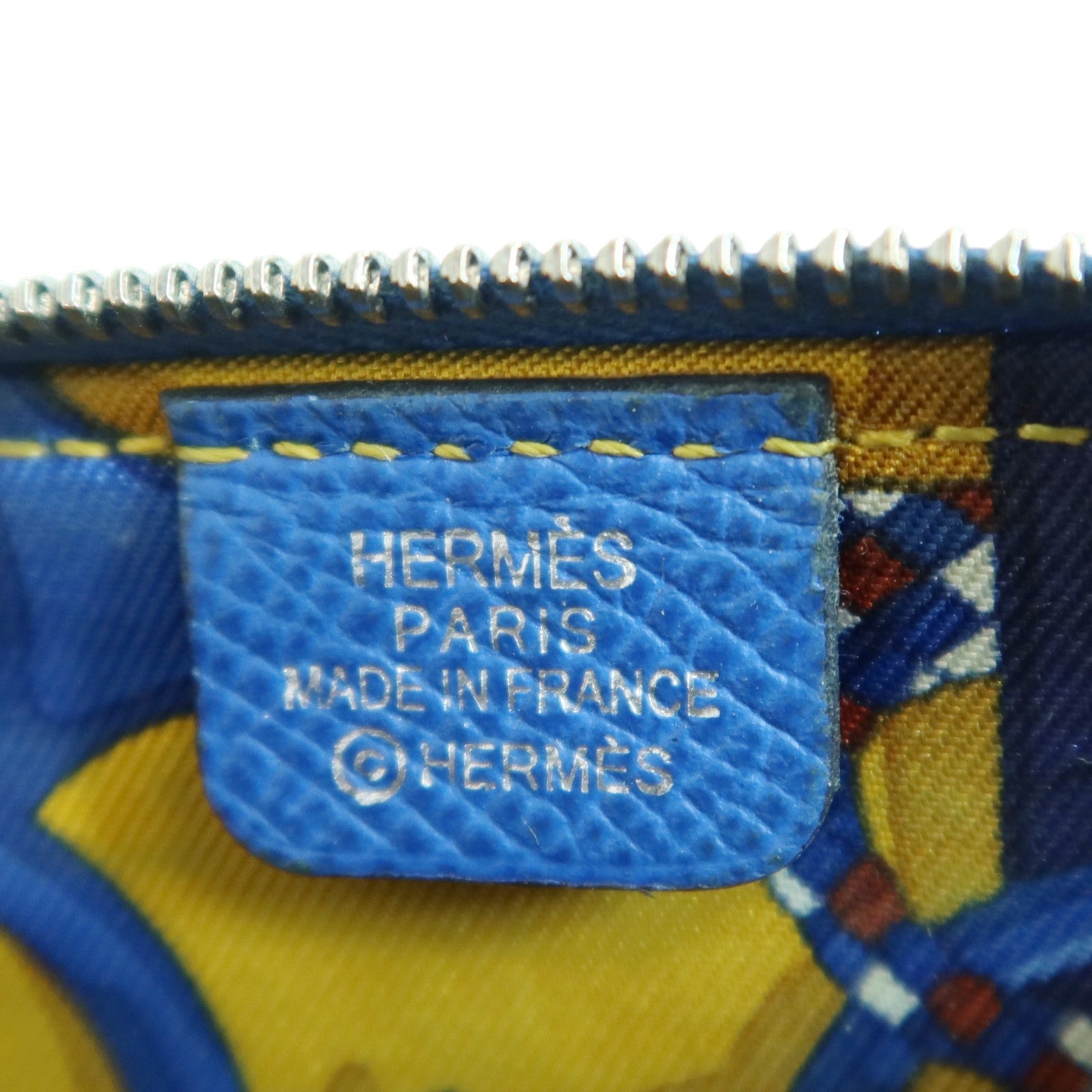 HERMES Epsom皮革Silk In Coin Purse銀扣零錢包Bleu Electrique