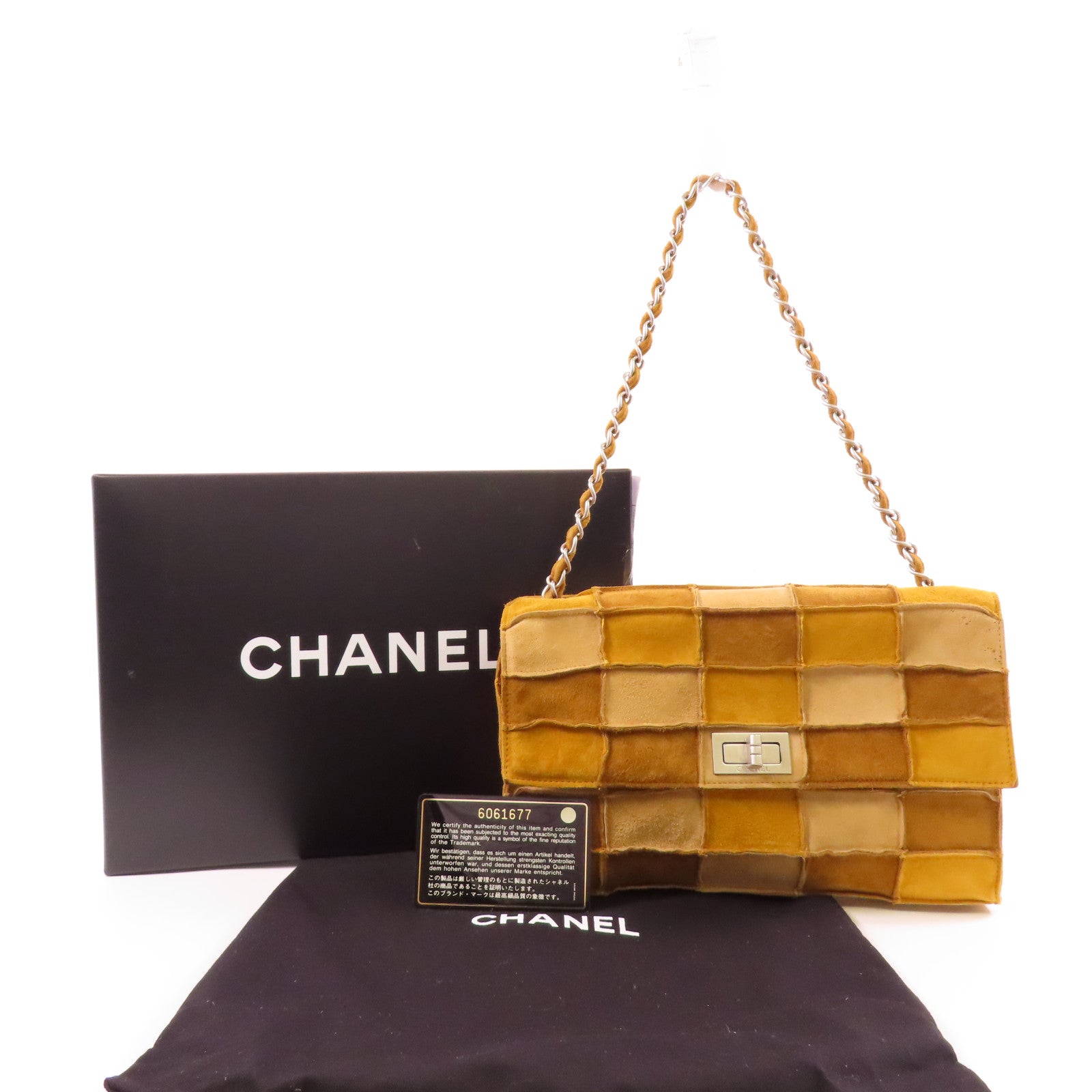 CHANEL 麂皮皮革2.55 Chain Shoulder銀扣鏈帶肩背袋