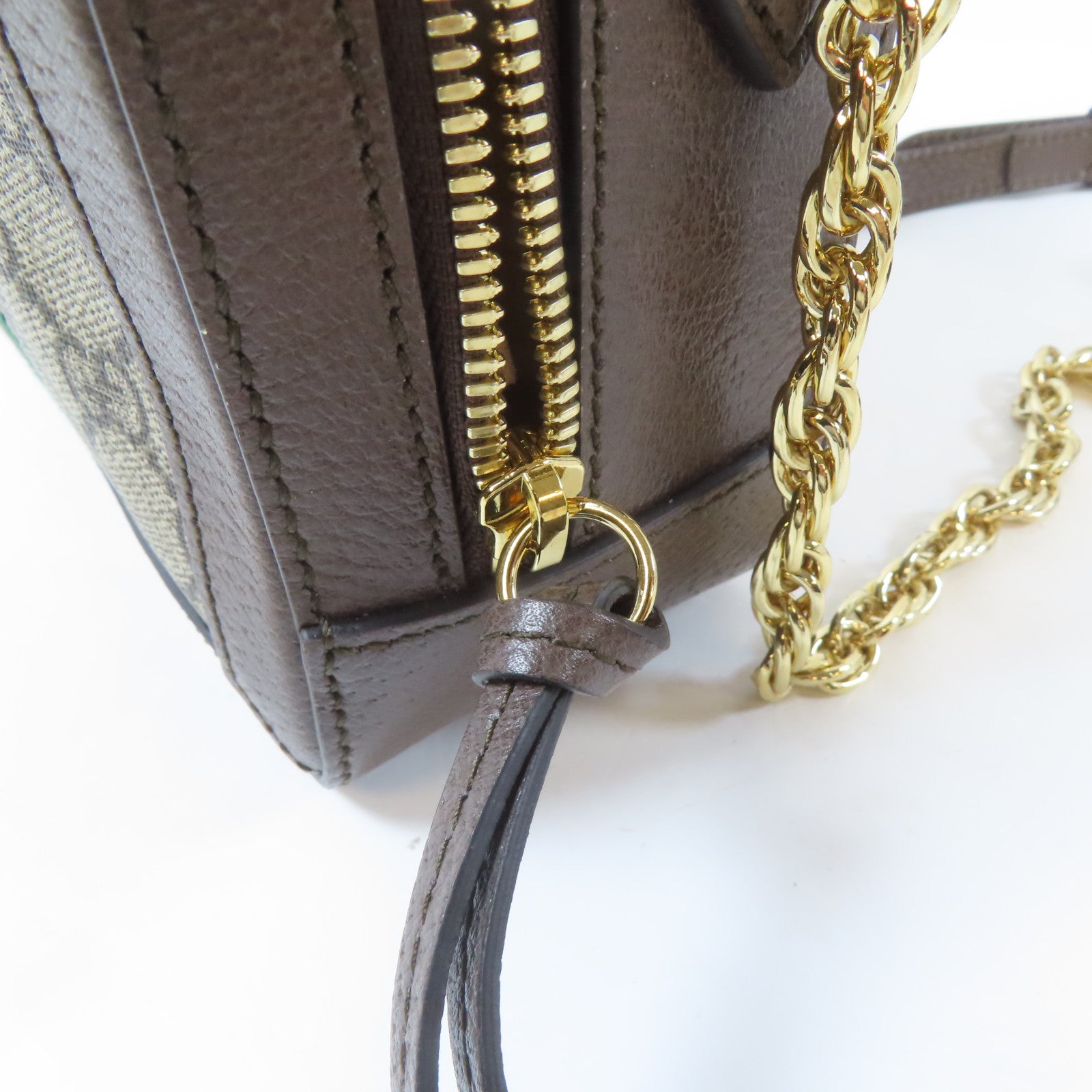 GUCCI 塗層帆布Chain Shoulder Bag金扣手挽肩背兩用袋啡色
