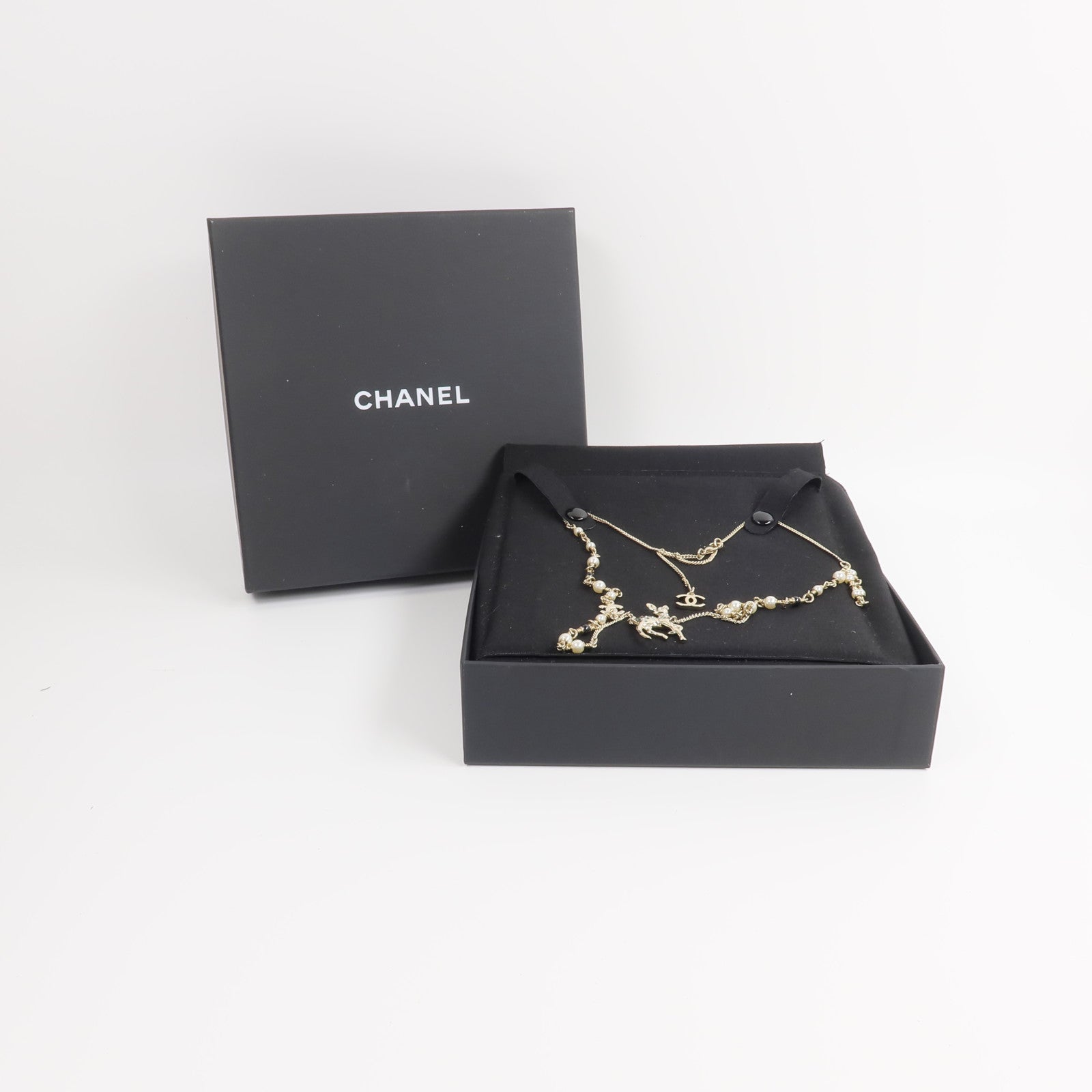 CHANEL 金屬Crystal Pearl Deer Necklace項鍊
