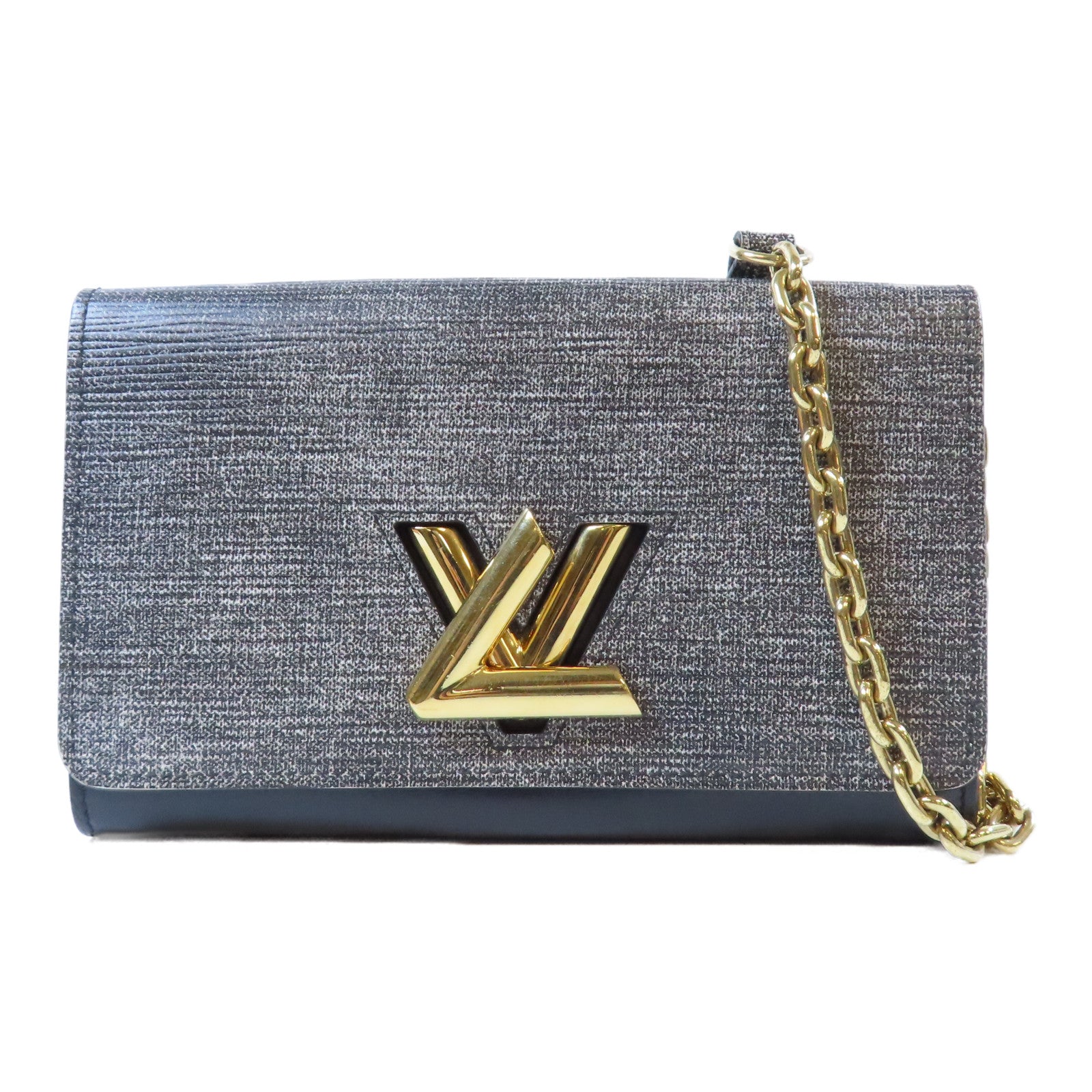 LOUIS VUITTON Epi Pouch Wallet金扣鏈帶肩背袋黑色/灰色