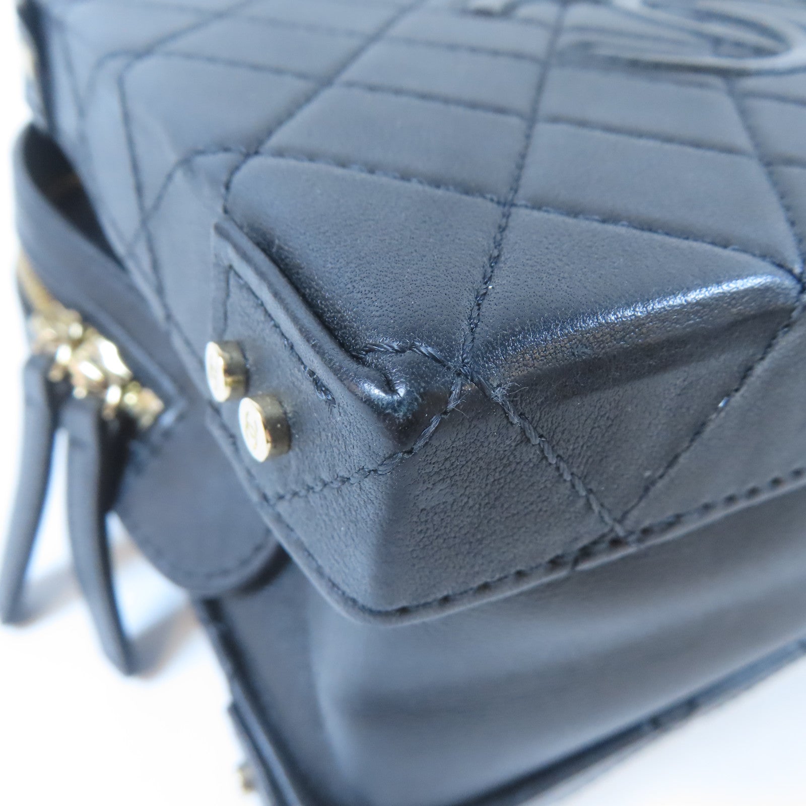 CHANEL 菱格牛皮皮革Chain Box Bag金扣鏈帶手挽肩背兩用袋黑色