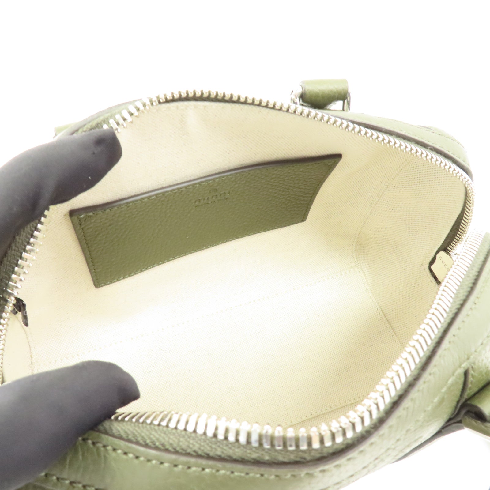 GUCCI GG SHW Mini Jumbo GG Duffle 2 Way Shoulder Hand Bag Calfskin Leather Green