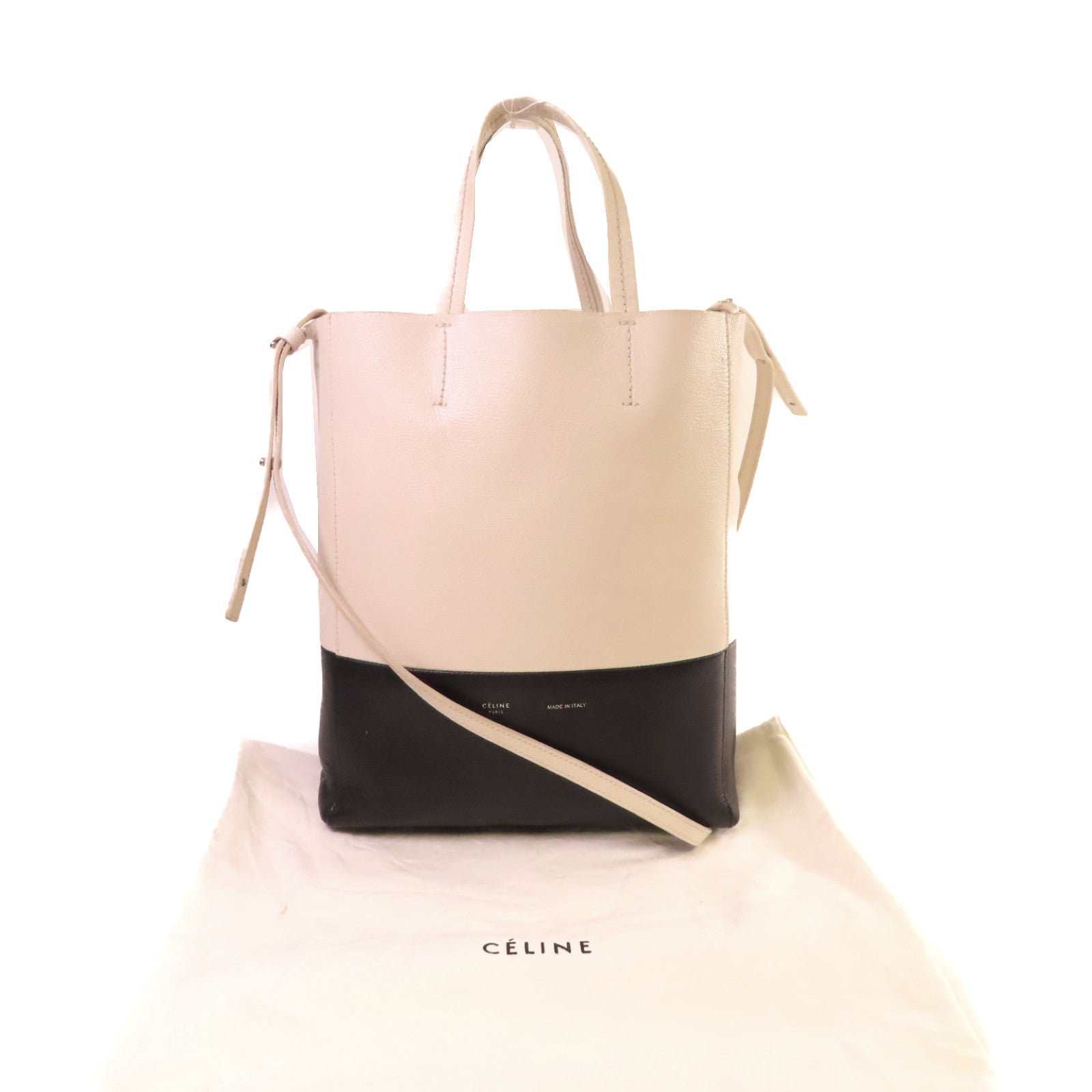 CELINE 【激減優惠】牛皮皮革Cabas Tote 2Way Shoulder Bag手挽肩背兩用袋米白色/黑色