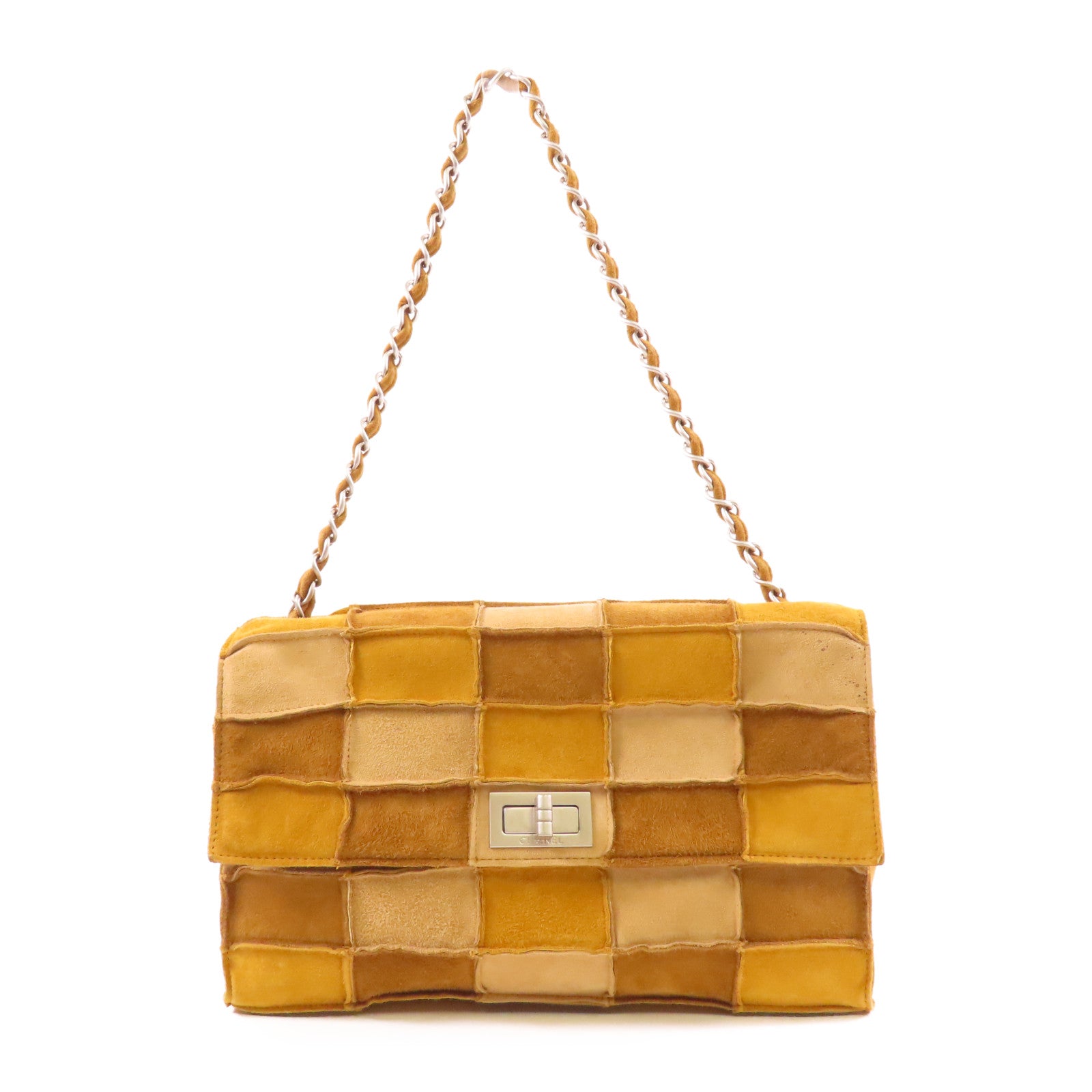 CHANEL 麂皮皮革2.55 Chain Shoulder銀扣鏈帶肩背袋