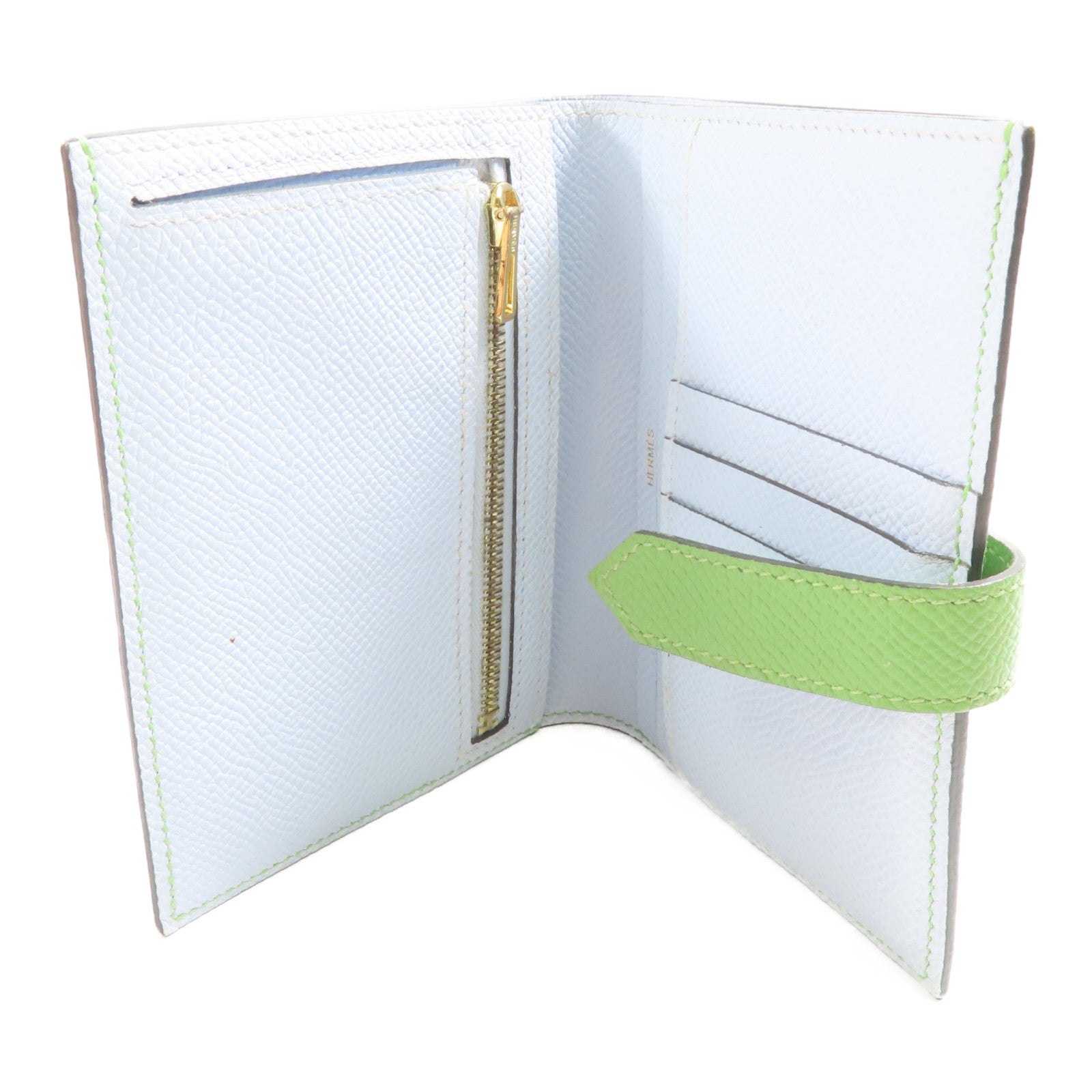 HERMES Epsom皮革Bearn Wallet金扣錢包Vert Criquet