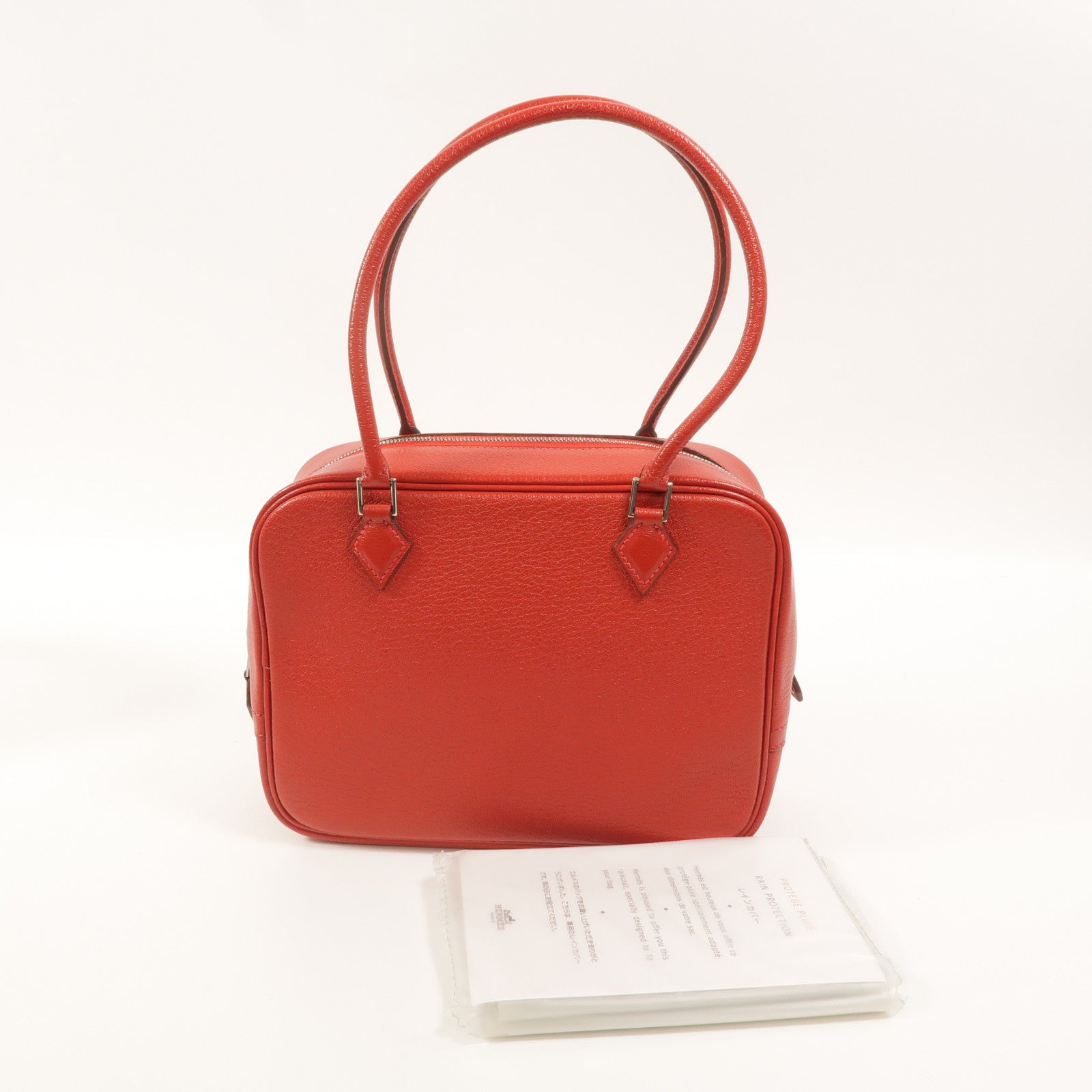 HERMES Chevre皮革Mini Plume手挽袋Rouge Garance
