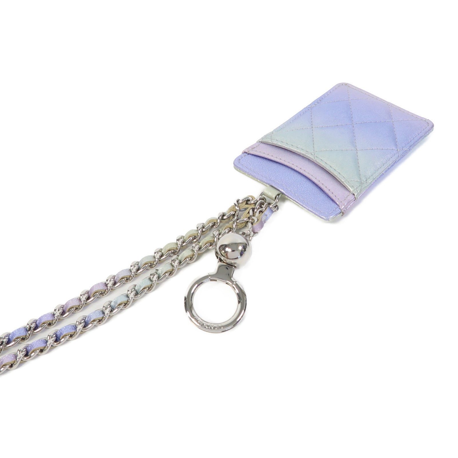 CHANEL 菱格牛皮皮革Card Case銀扣卡片套紫色/綠色