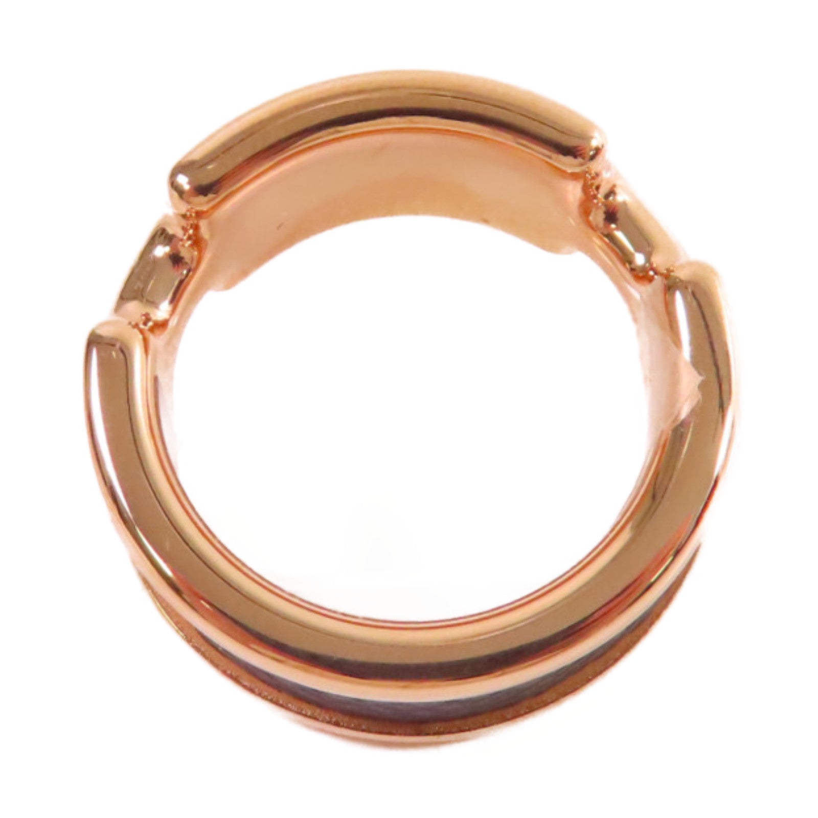 HERMES 玫瑰鍍金/牛皮皮革Olympe Ring S戒指Noir黑色US#6