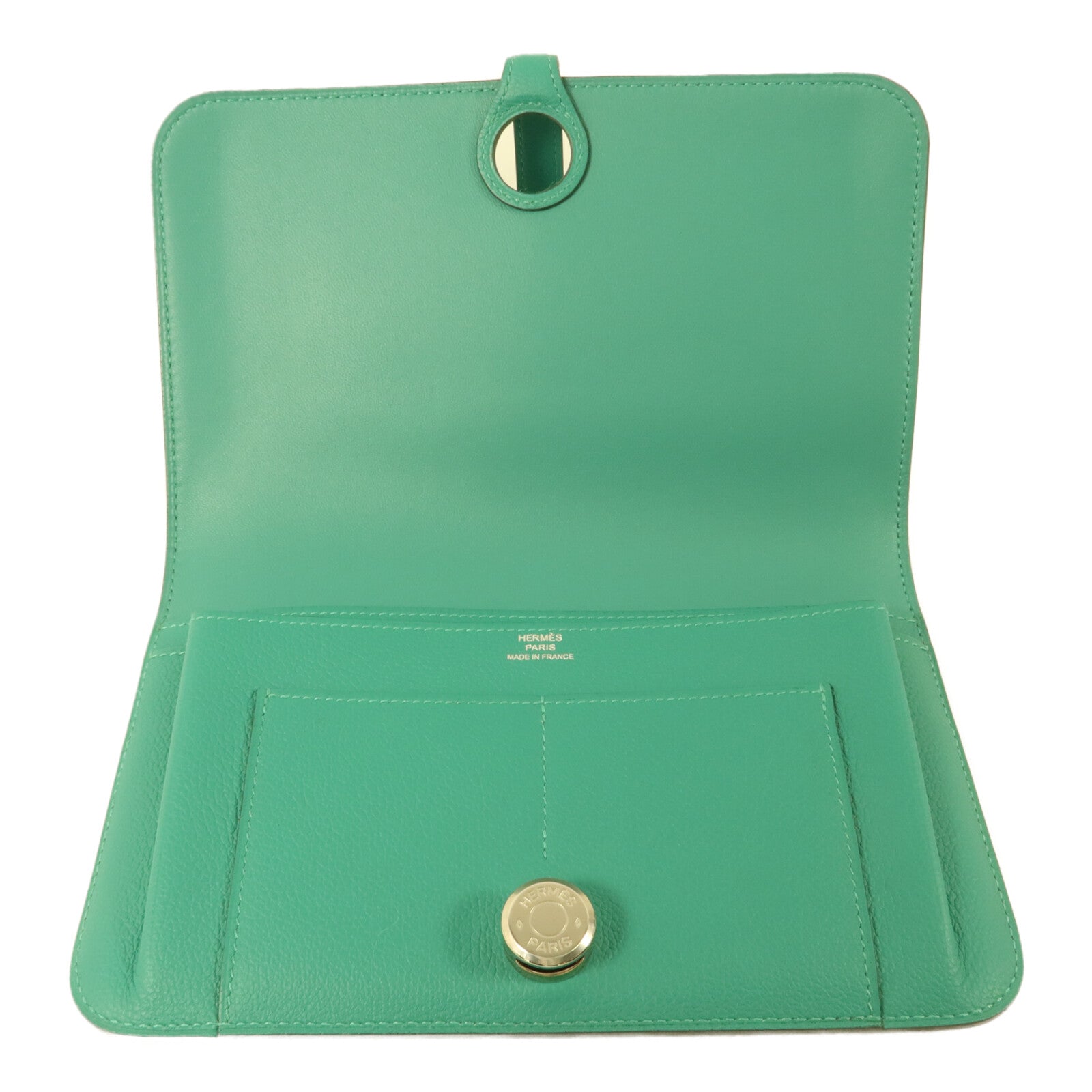 HERMES Evercolor皮革Dogon GM長錢包Vert Verone
