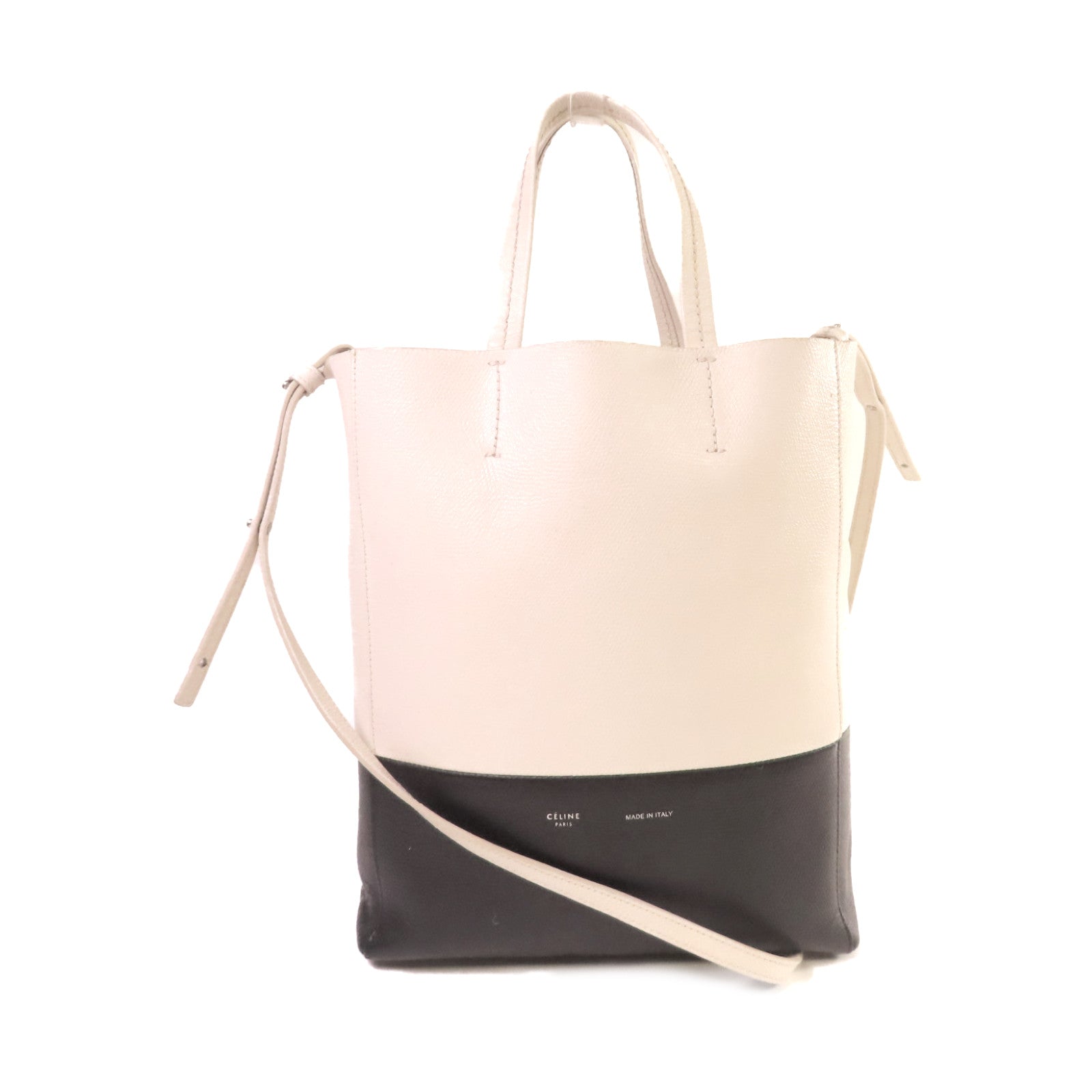CELINE 【激減優惠】牛皮皮革Cabas Tote 2Way Shoulder Bag手挽肩背兩用袋米白色/黑色