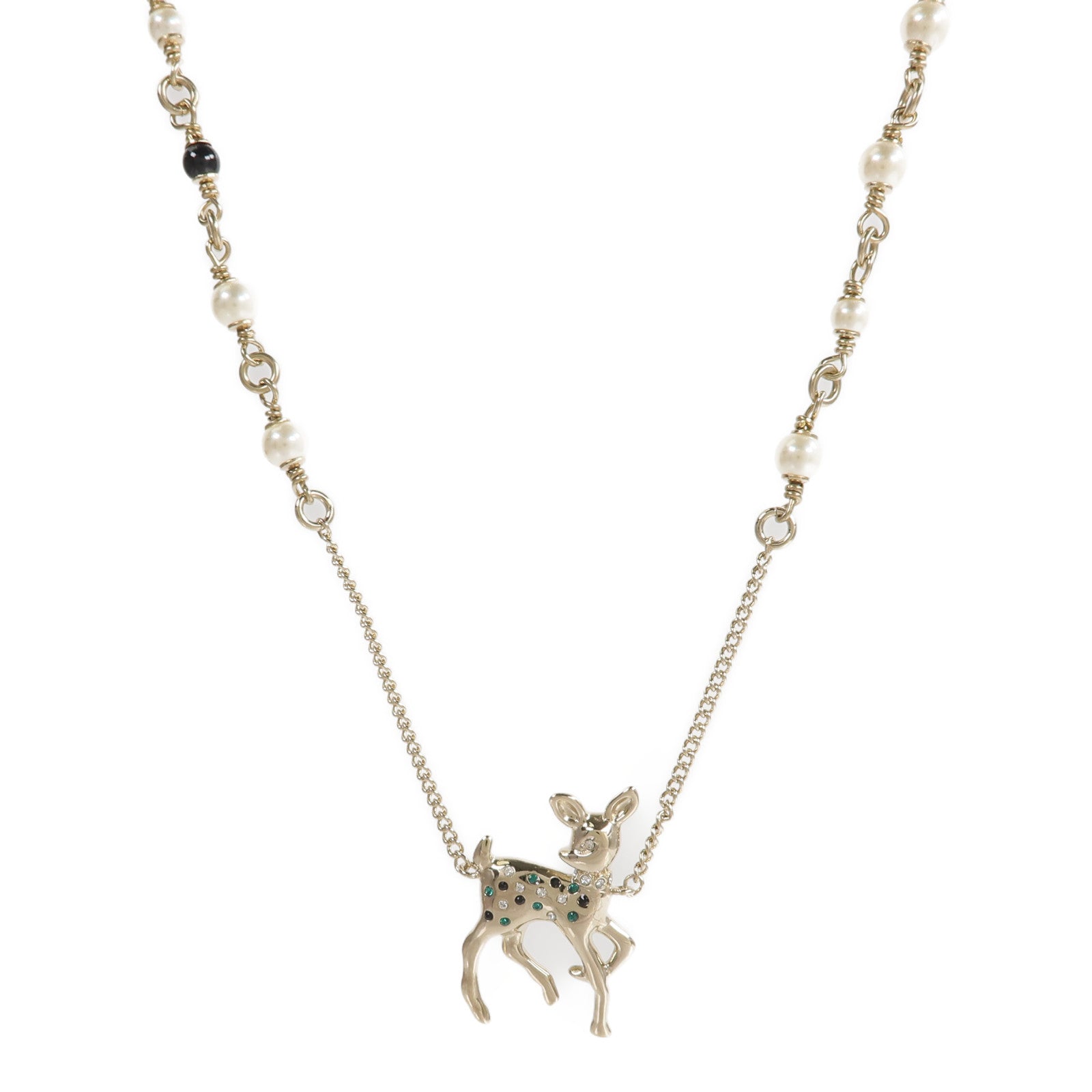 CHANEL 金屬Crystal Pearl Deer Necklace項鍊