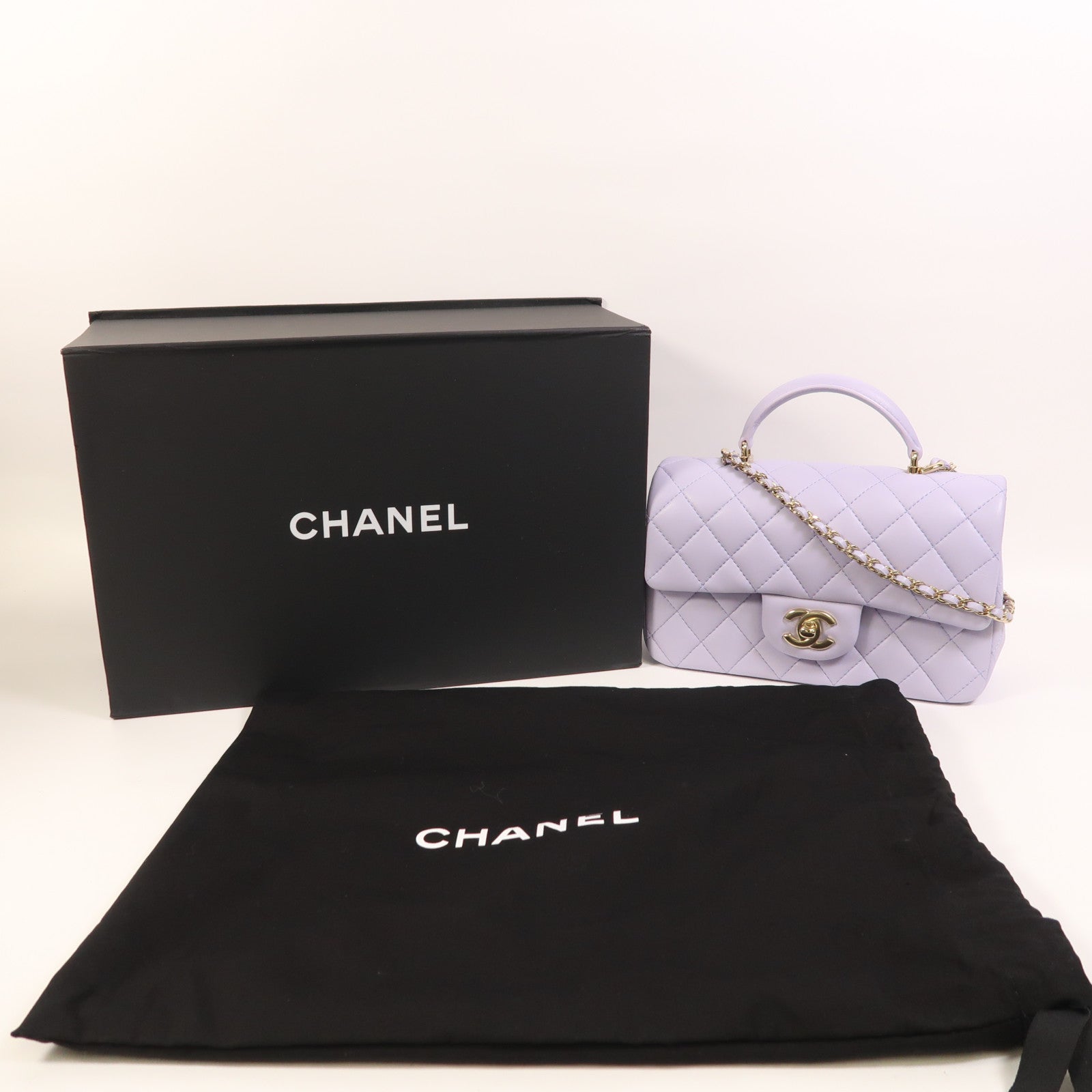 CHANEL 羊皮皮革Mini Flap Bag With Top Handle金扣手挽肩背兩用袋
