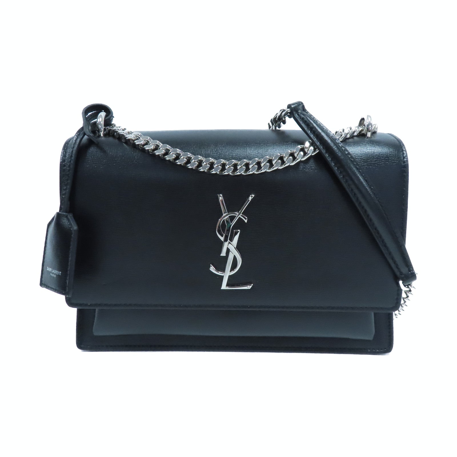 SAINT LAURENT 牛皮皮革Sunset Medium銀扣鏈帶肩背袋黑色