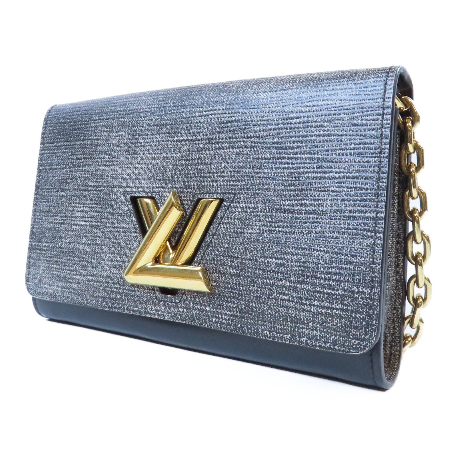 LOUIS VUITTON Epi Pouch Wallet金扣鏈帶肩背袋黑色/灰色