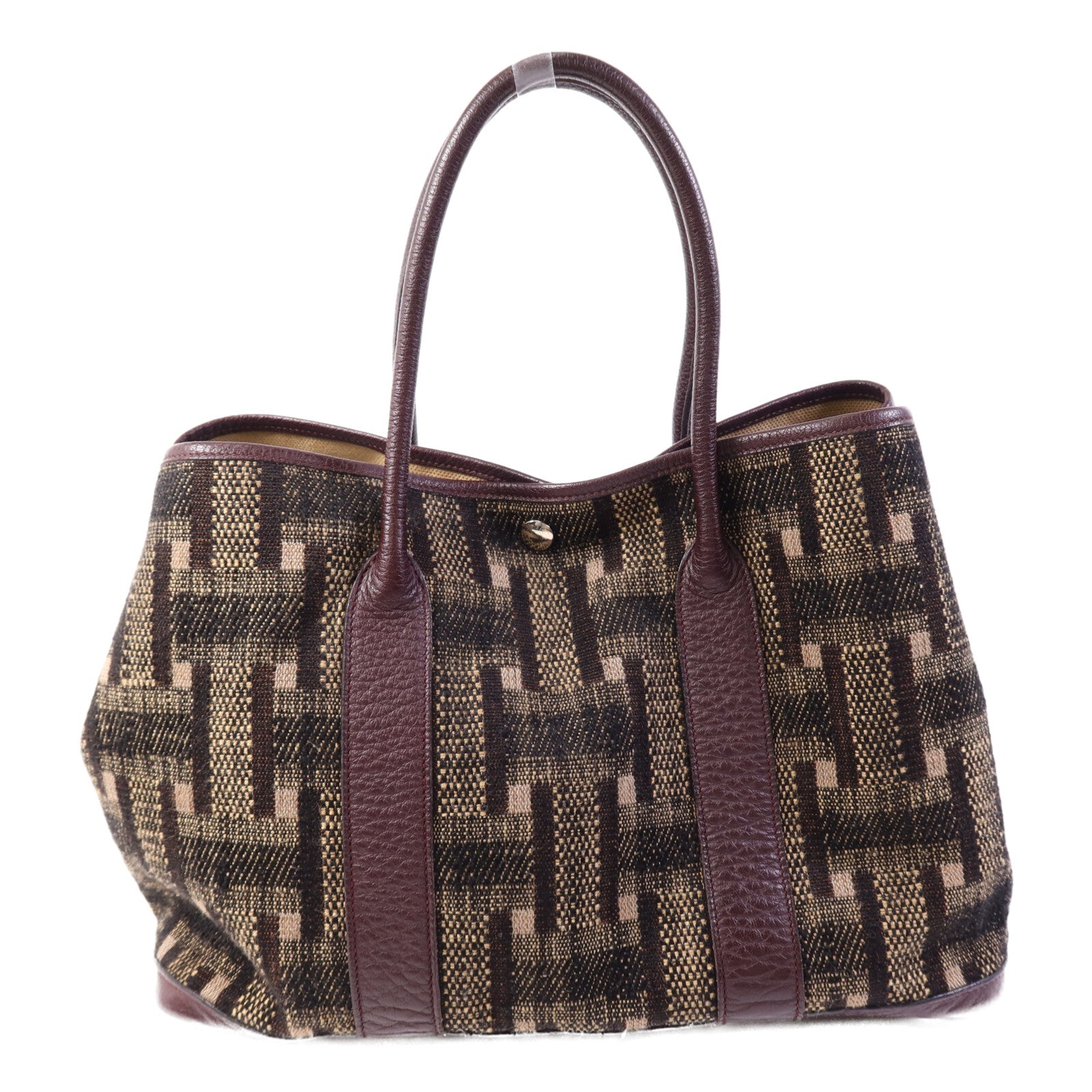 HERMES Wool Fabric/Negonda皮革Garden Party PM銀扣手挽袋Burgundy