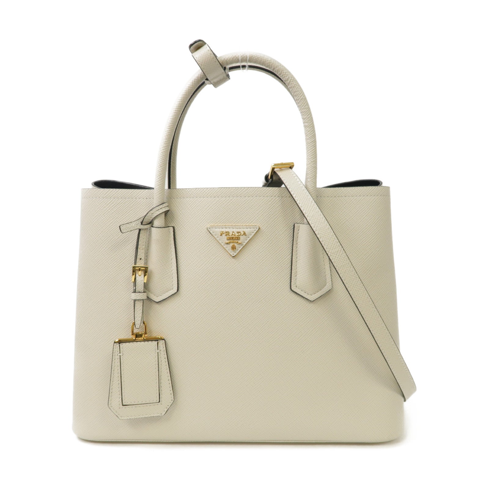 PRADA 牛皮皮革2 Way Tote Bag金扣手挽肩背兩用袋白色