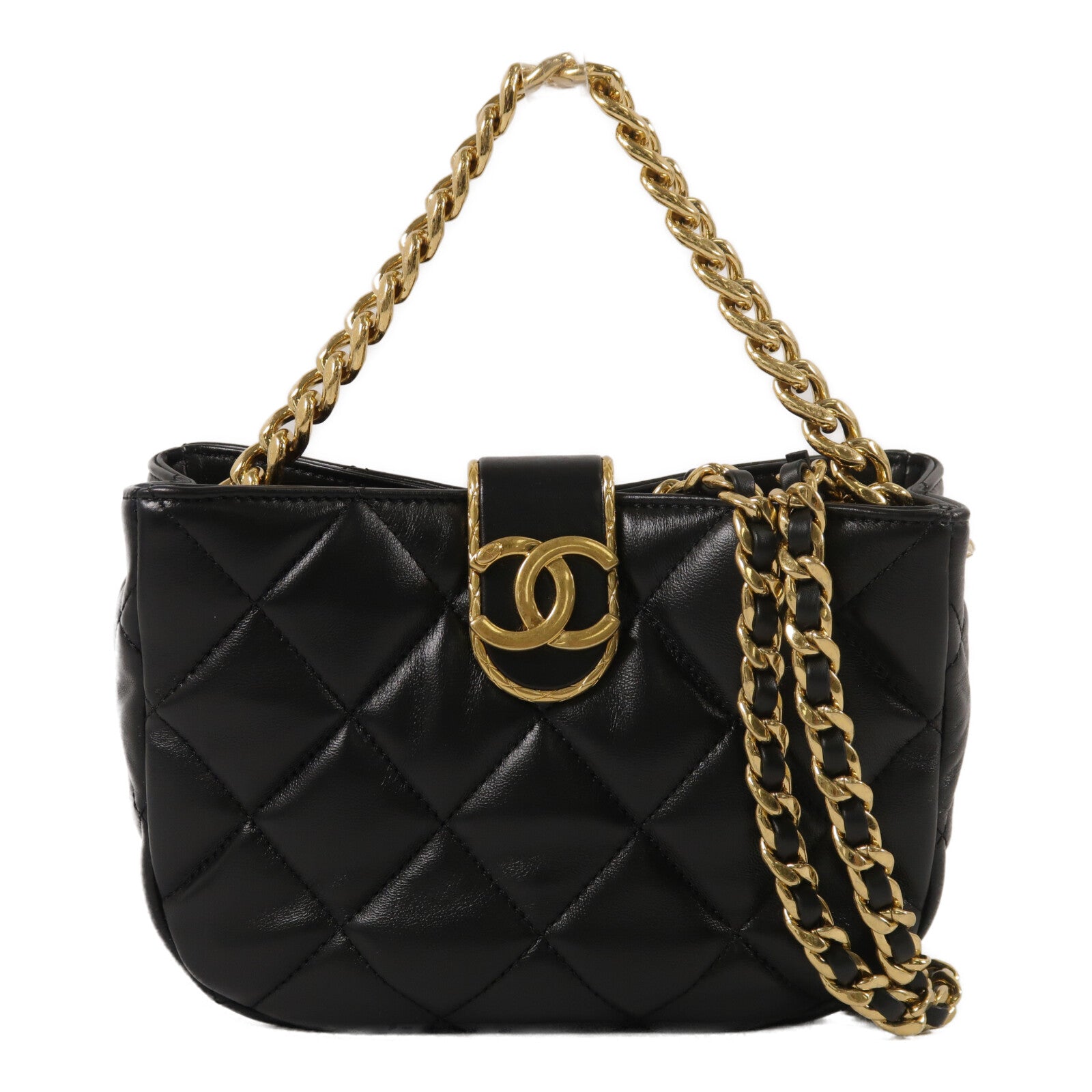 CHANEL 羊皮皮革Chain Shoulder手挽肩背兩用袋