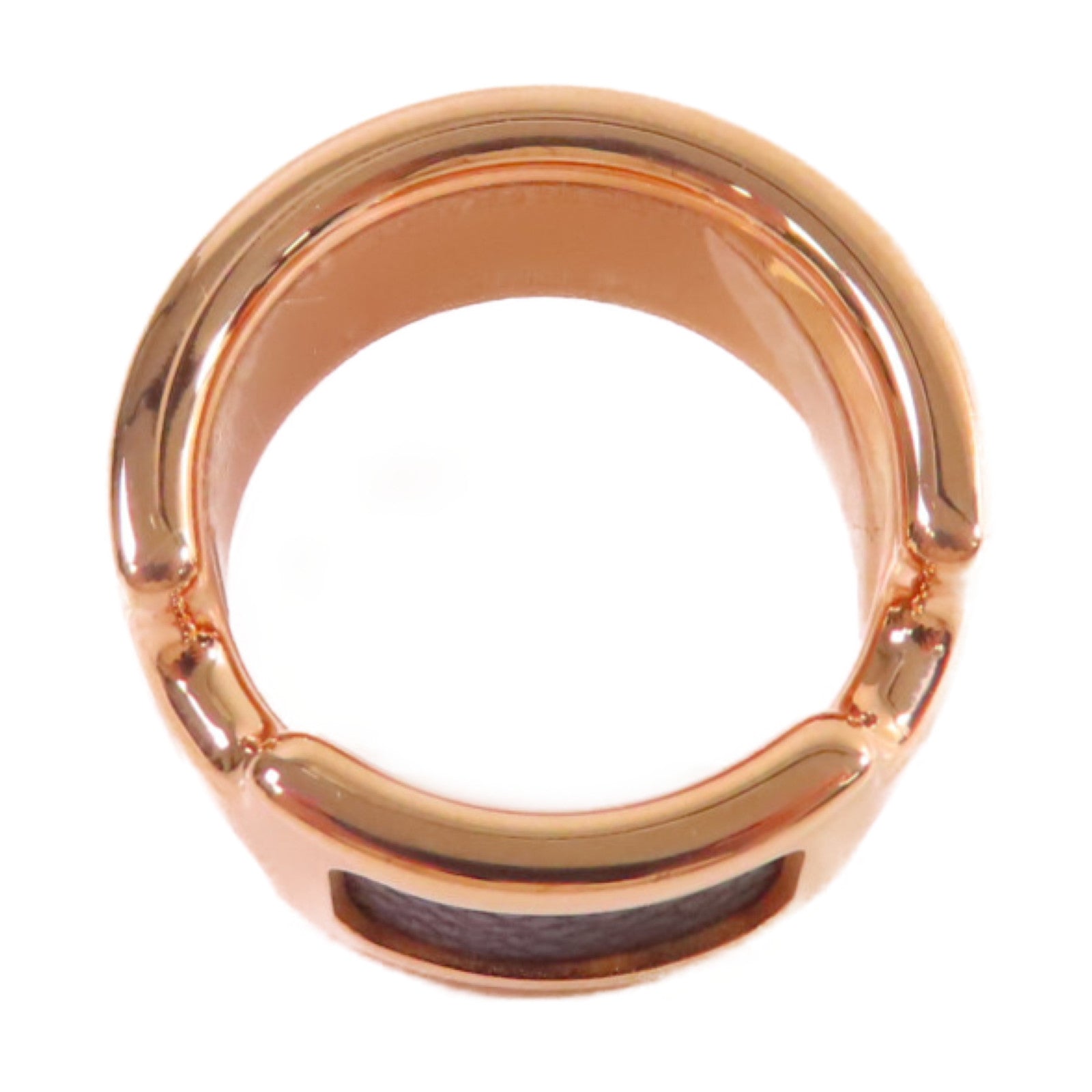 HERMES 玫瑰鍍金/牛皮皮革Olympe Ring S戒指Noir黑色US#6