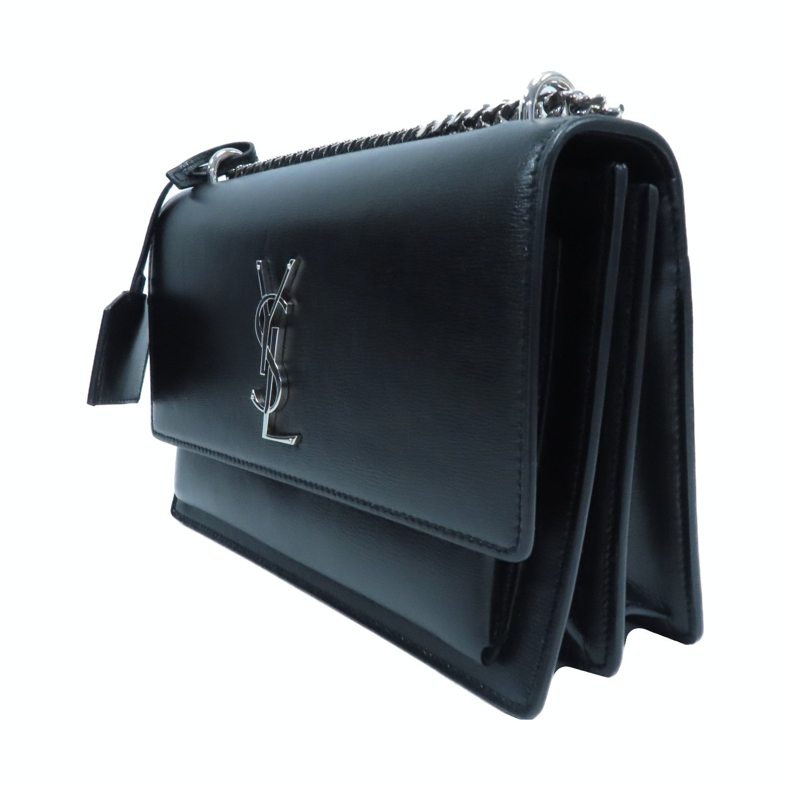 SAINT LAURENT 牛皮皮革Sunset Medium銀扣鏈帶肩背袋黑色