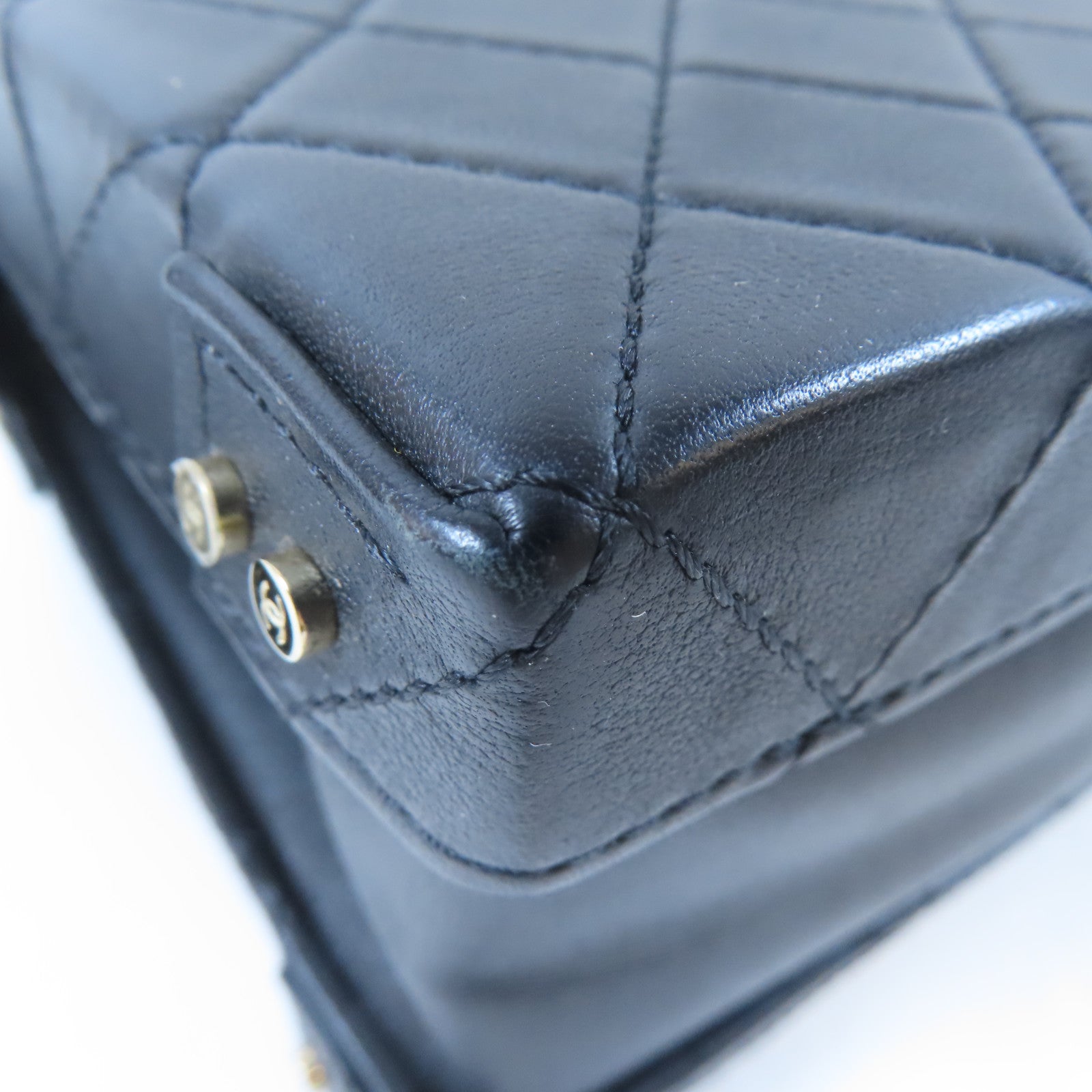 CHANEL 菱格牛皮皮革Chain Box Bag金扣鏈帶手挽肩背兩用袋黑色