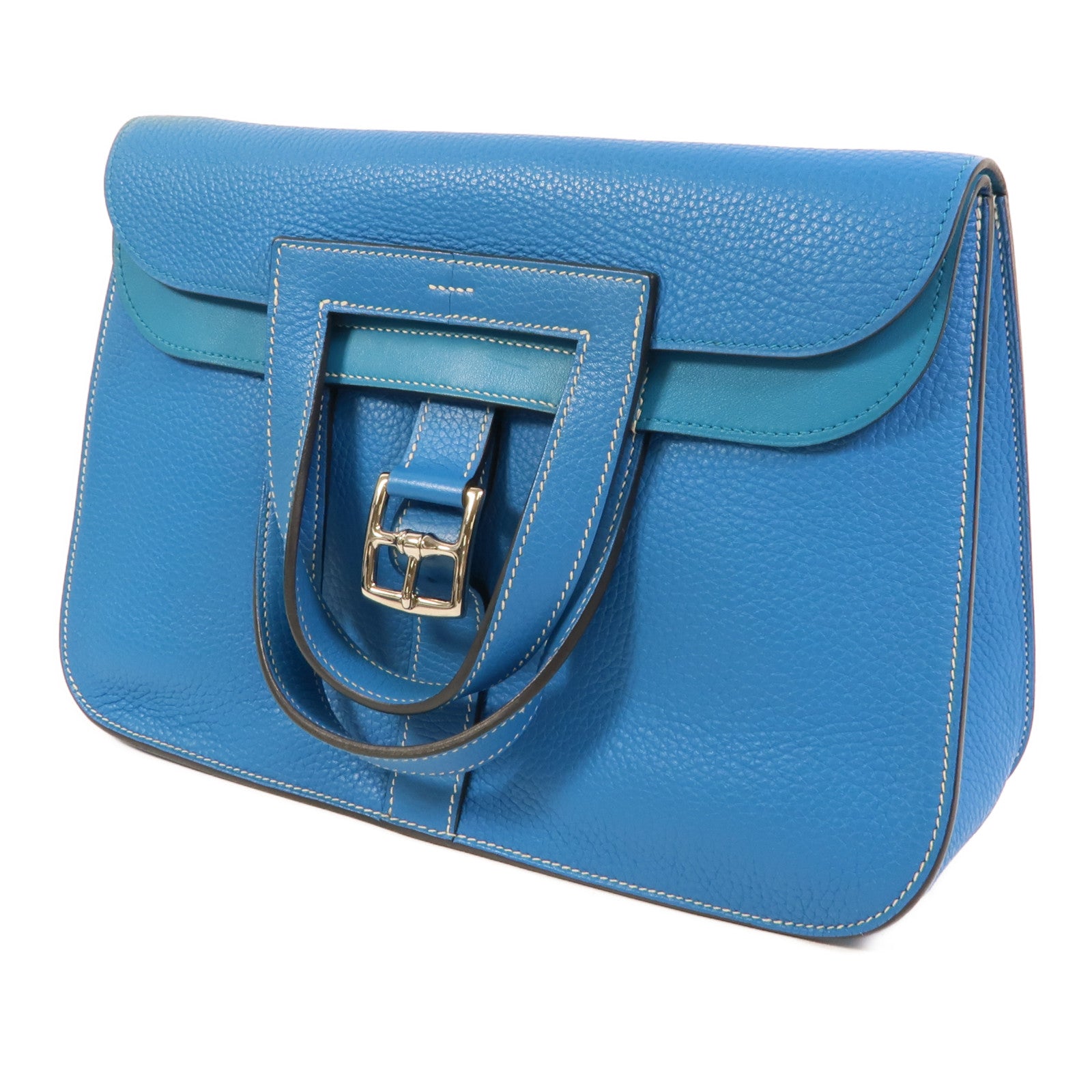 HERMES Clemence皮革Halzan 31手挽肩背兩用袋Bleu Hydra
