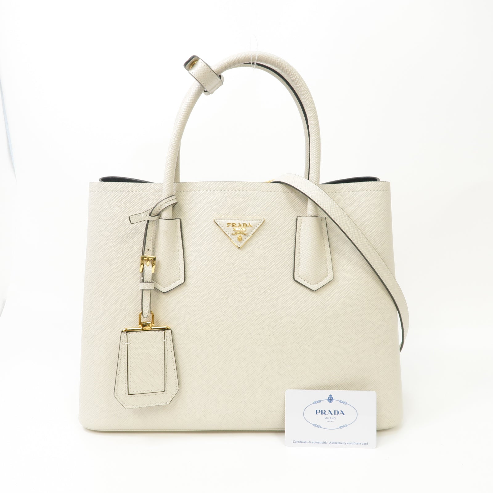PRADA 牛皮皮革2 Way Tote Bag金扣手挽肩背兩用袋白色