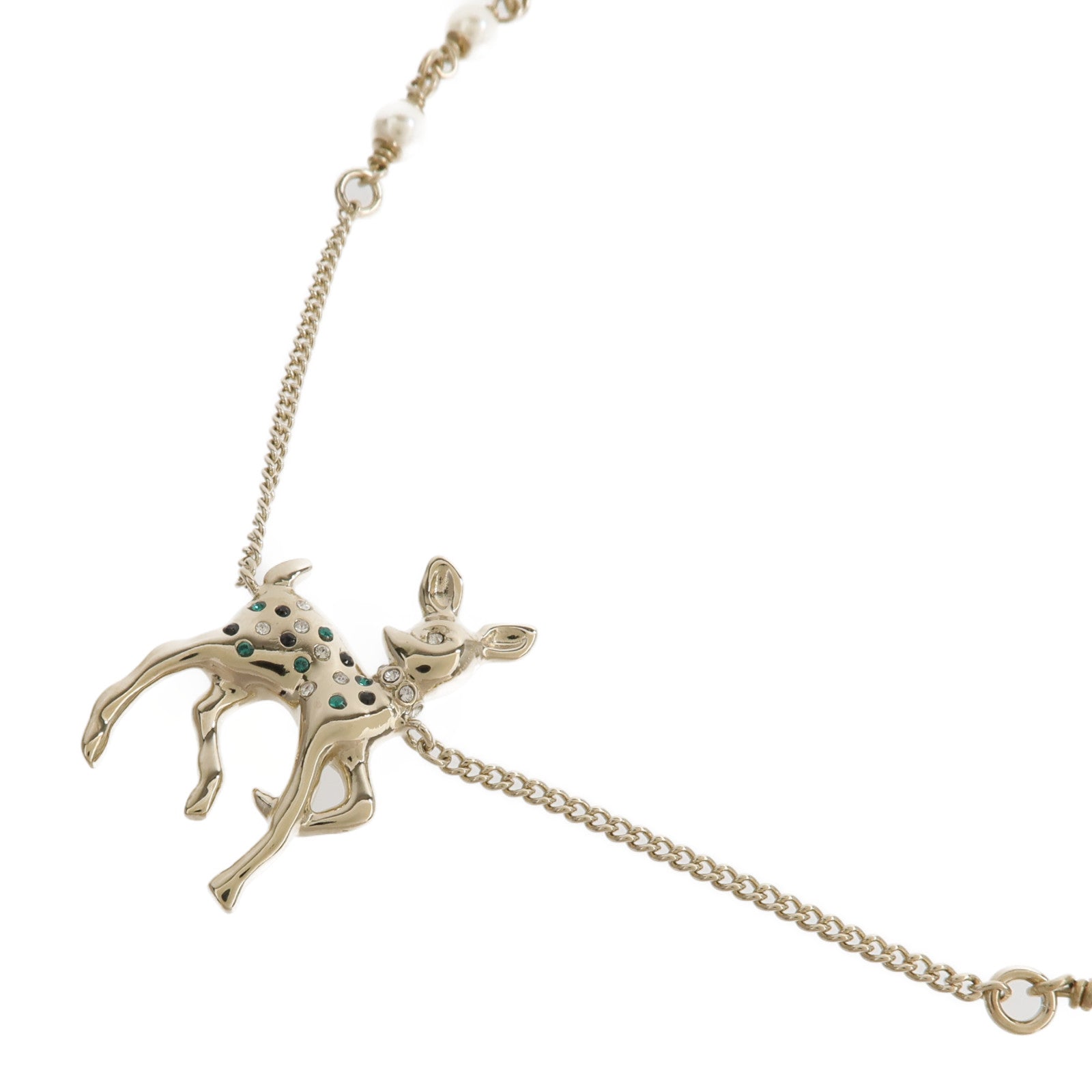 CHANEL 金屬Crystal Pearl Deer Necklace項鍊
