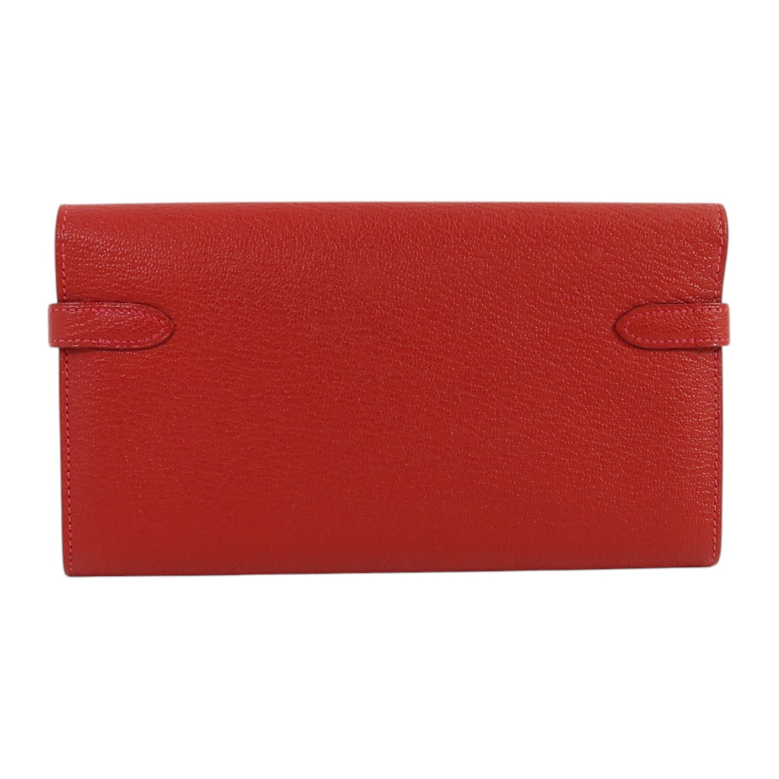 HERMES Chevre皮革Kelly Wallet銀扣長錢包Rouge Vif