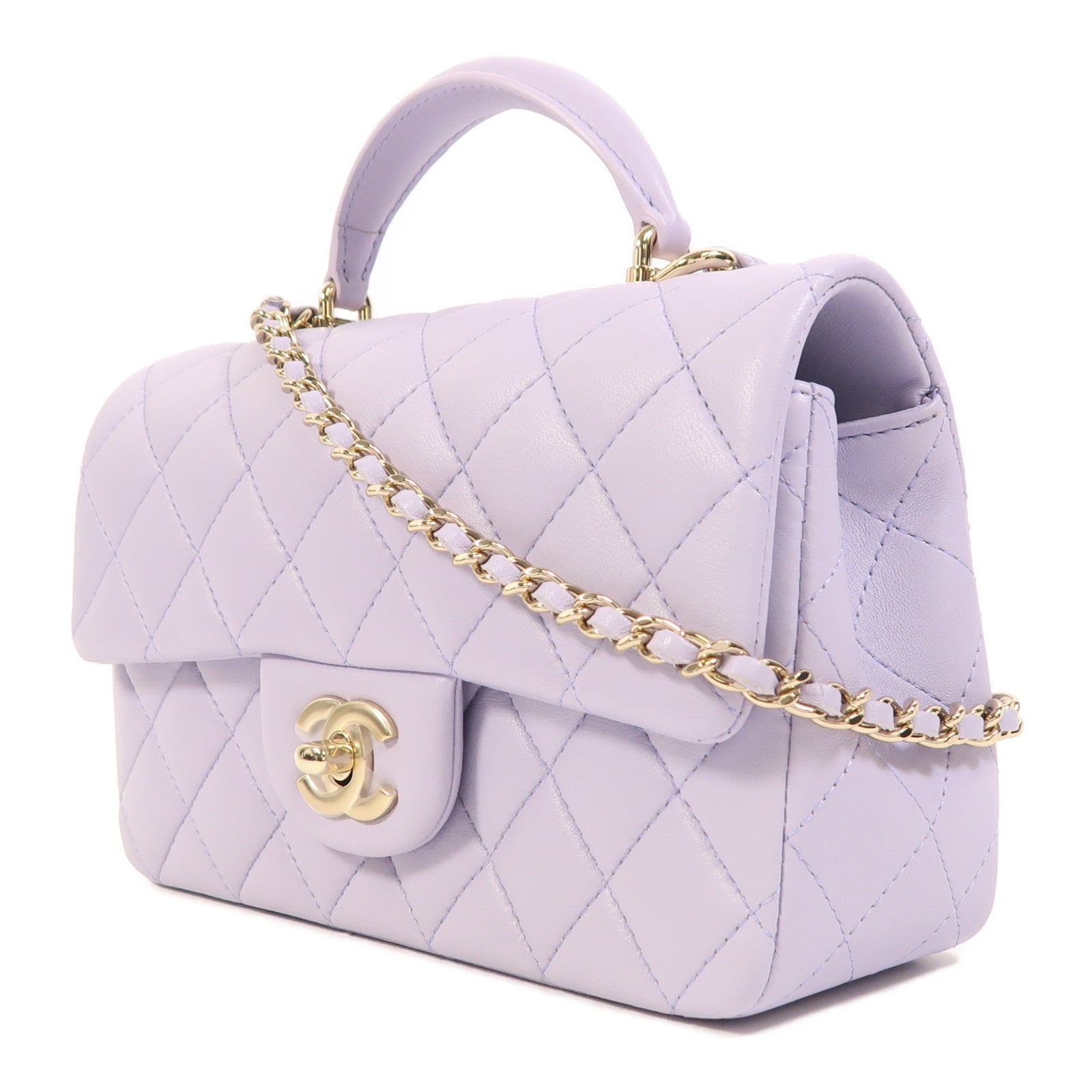 CHANEL 羊皮皮革Mini Flap Bag With Top Handle金扣手挽肩背兩用袋