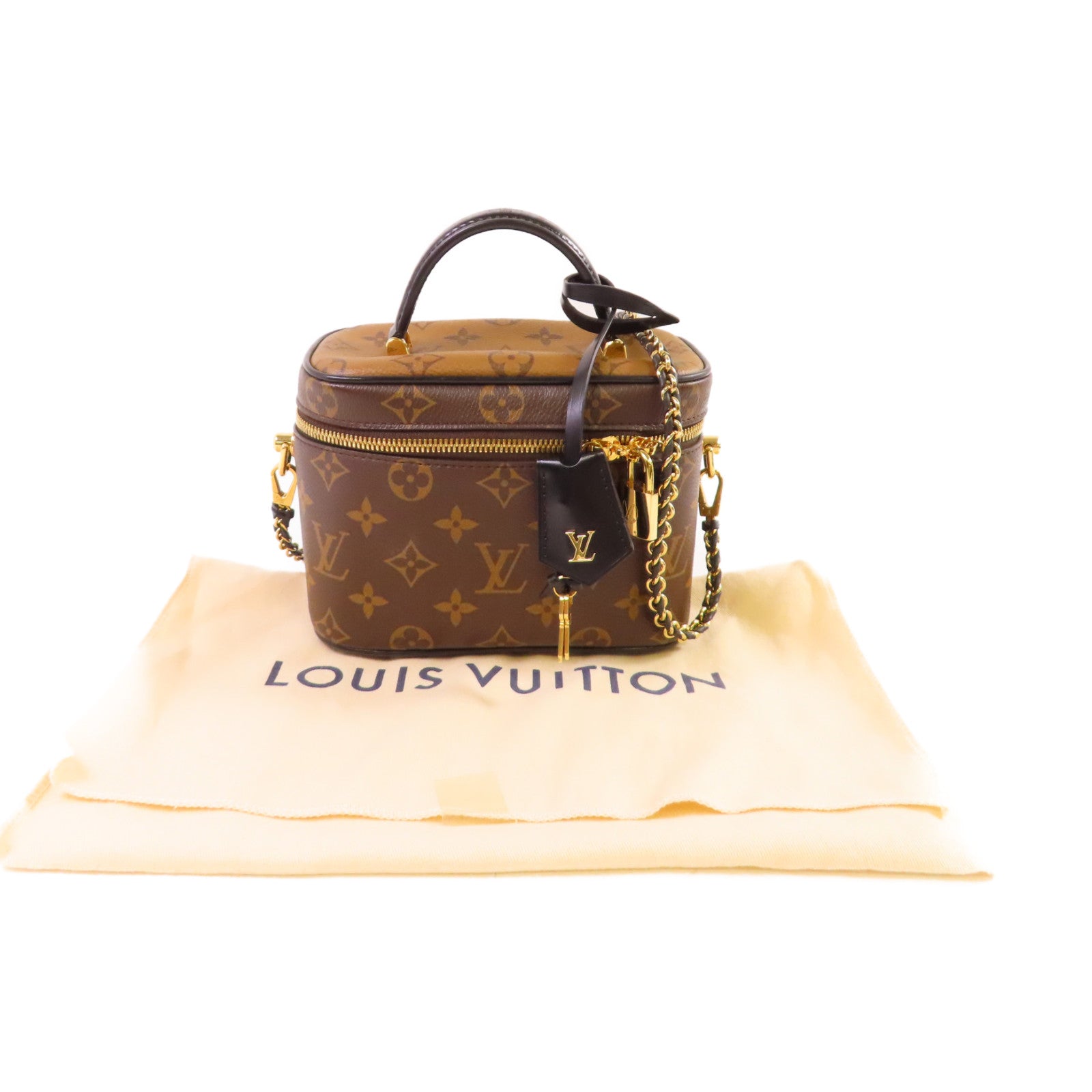 LOUIS VUITTON Monogram Reverse Vanity PM金扣手挽肩背兩用袋啡色